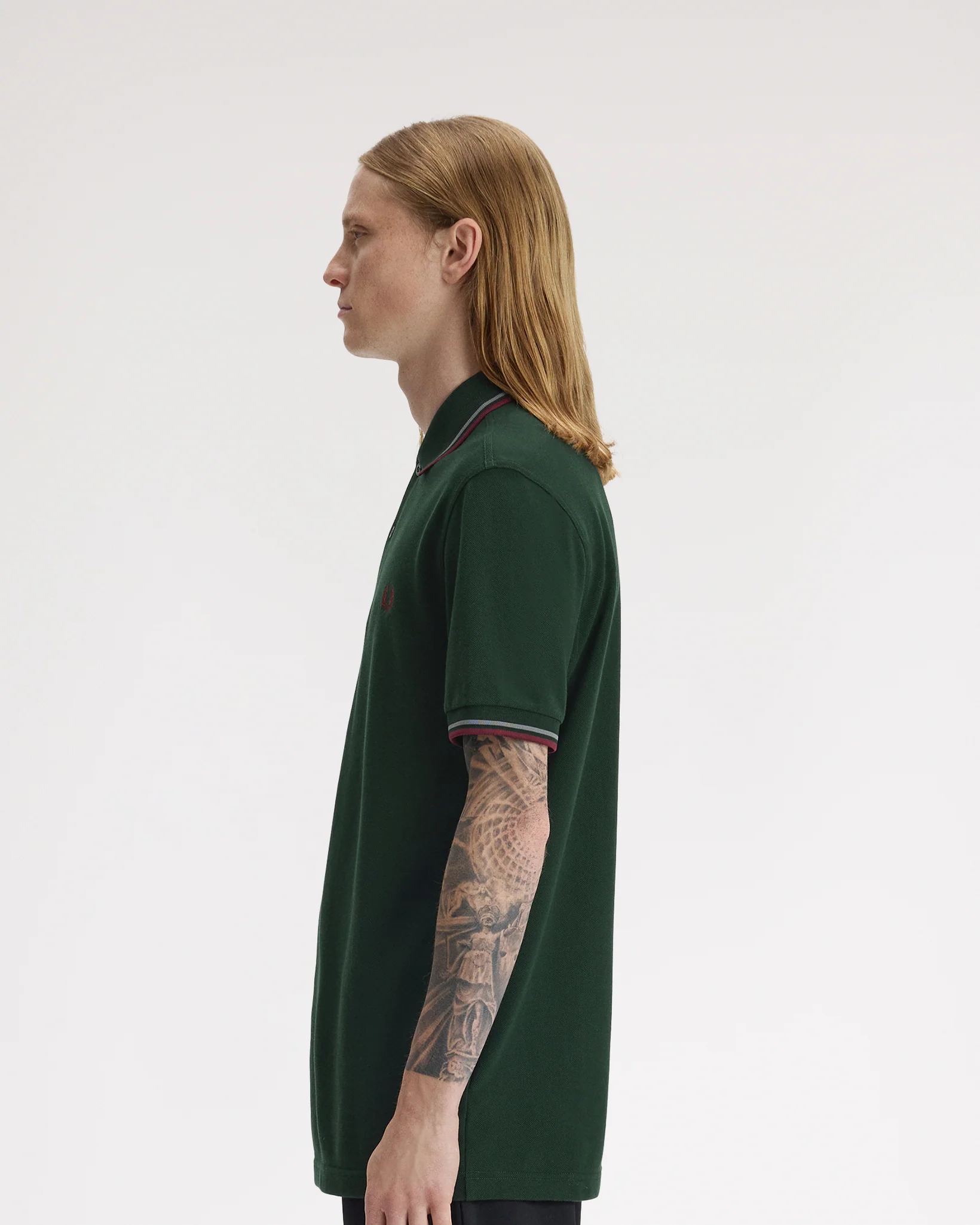 Fred Perry Twin Tipped Polo Shirt - Grassroots / Stockport Blue / Oxblood - Image 3