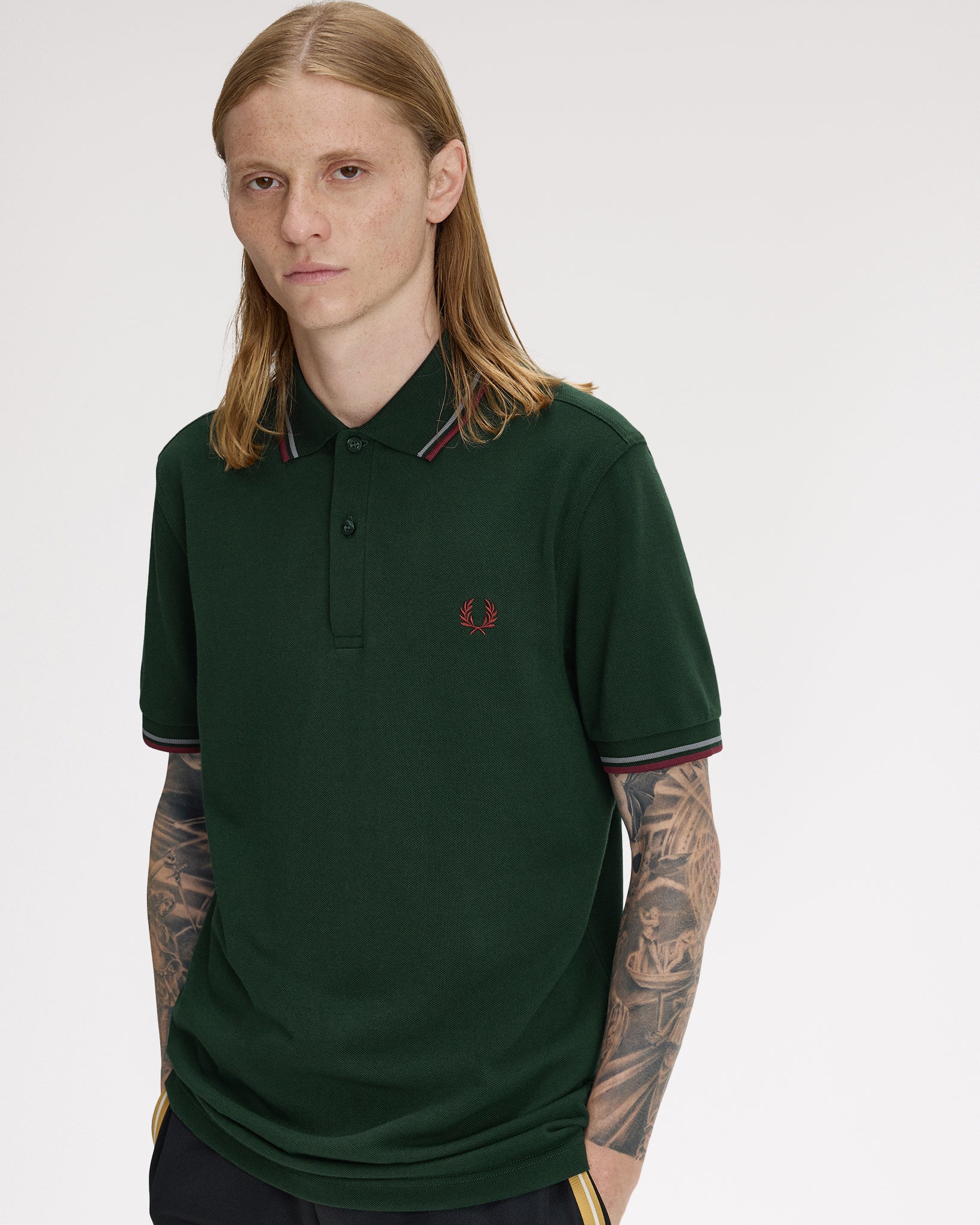 Fred Perry Twin Tipped Polo Shirt - Grassroots / Stockport Blue / Oxblood - Image 4