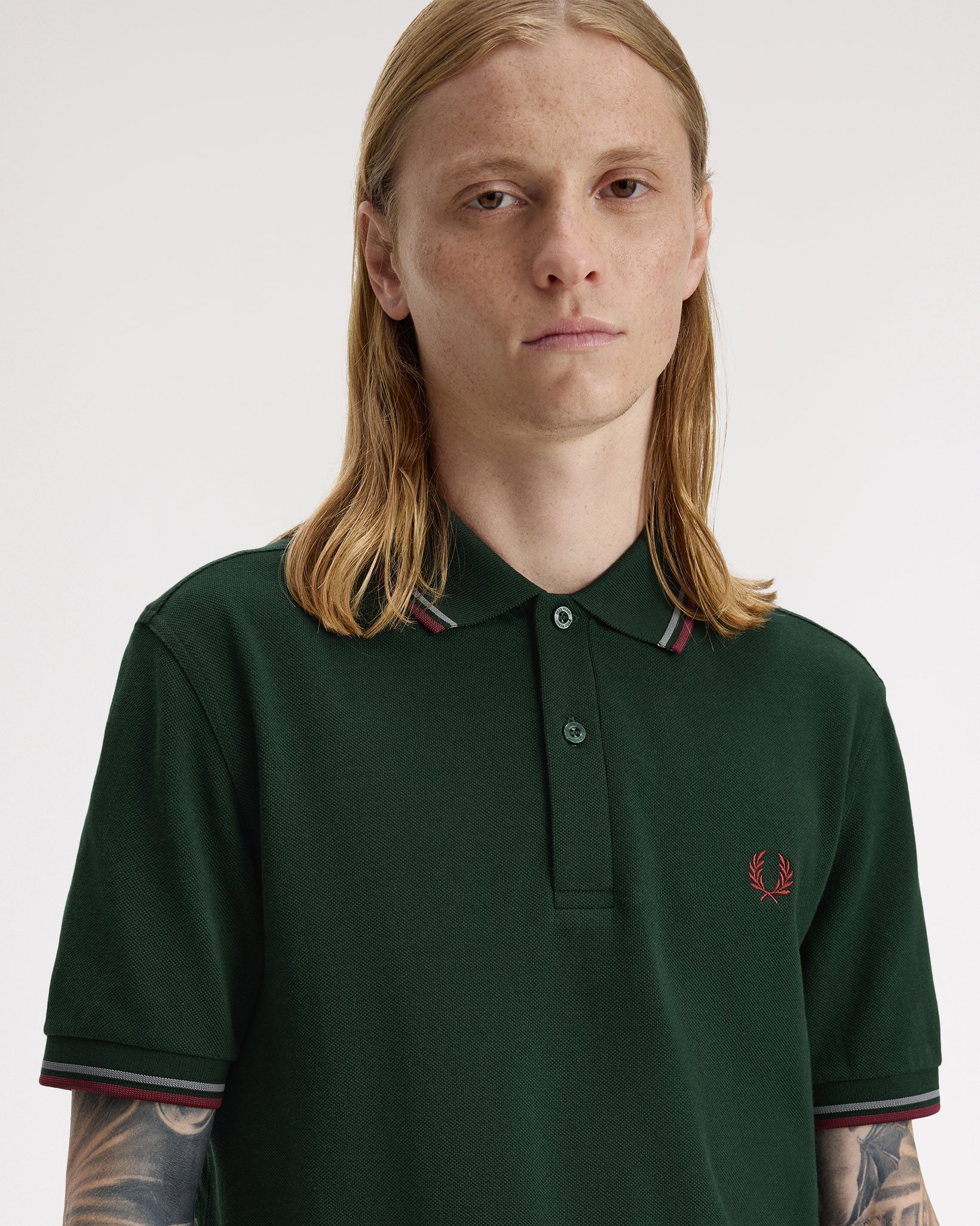 Fred Perry Twin Tipped Polo Shirt - Grassroots / Stockport Blue / Oxblood - Image 5