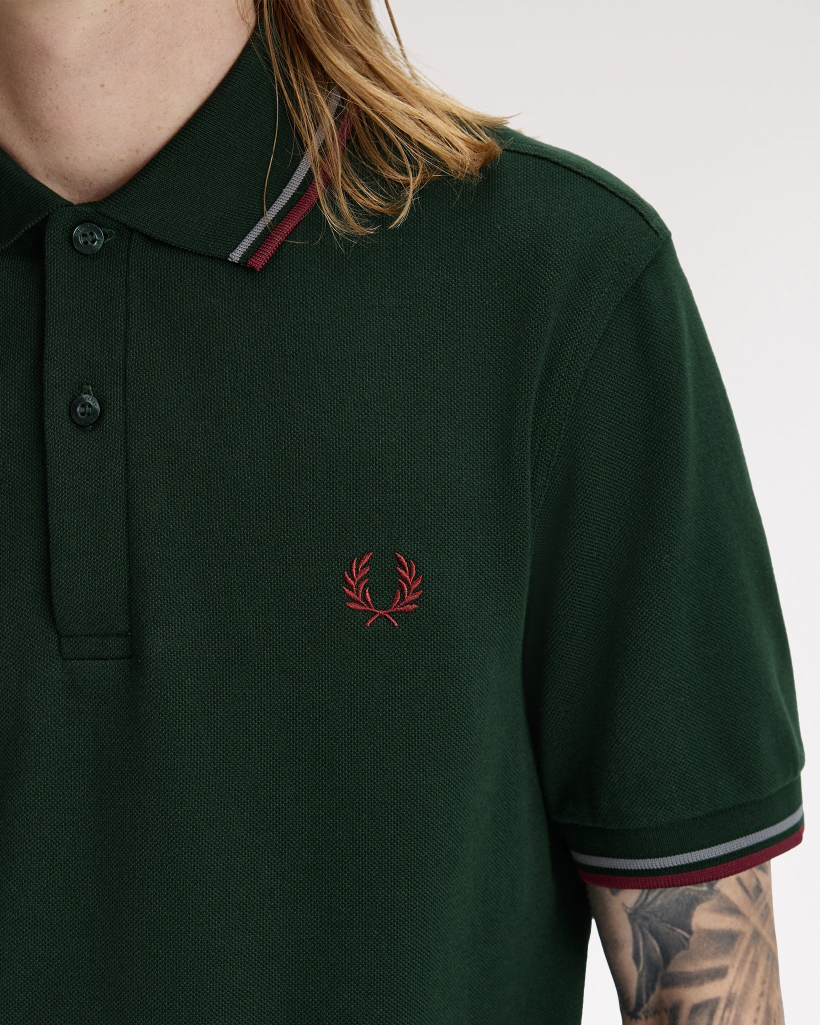 Fred Perry Twin Tipped Polo Shirt - Grassroots / Stockport Blue / Oxblood - Image 8