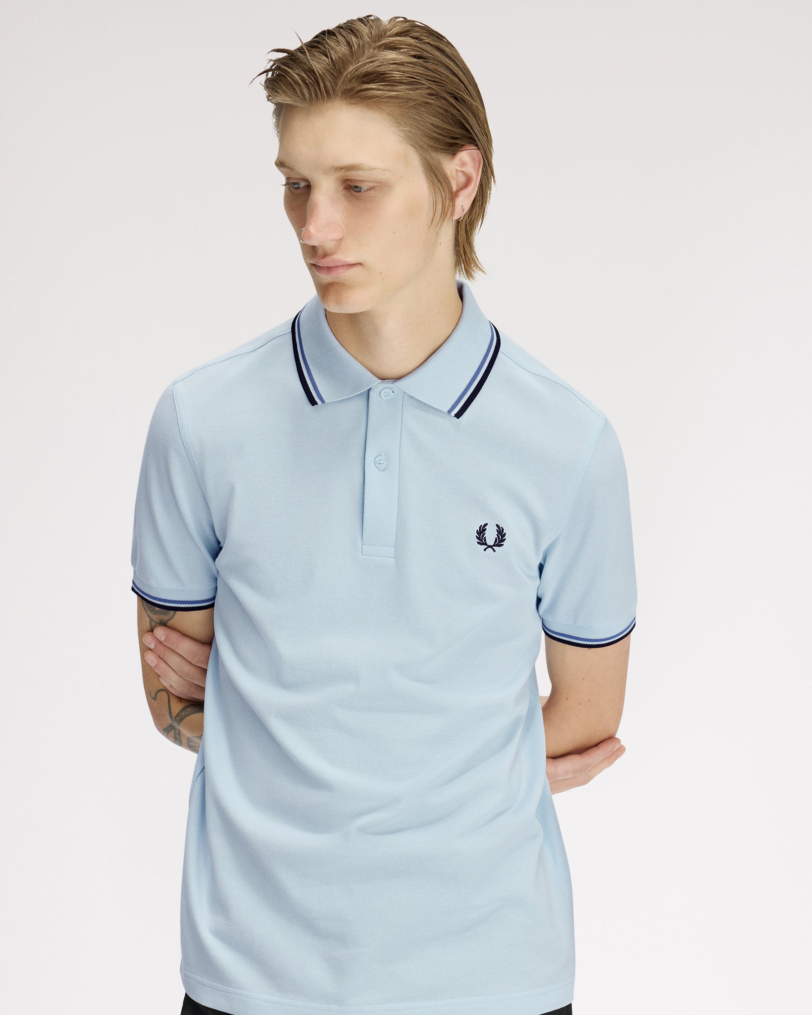 Fred Perry Twin Tipped Polo Shirt - Light Ice / Ace Blue / Navy - Image 4