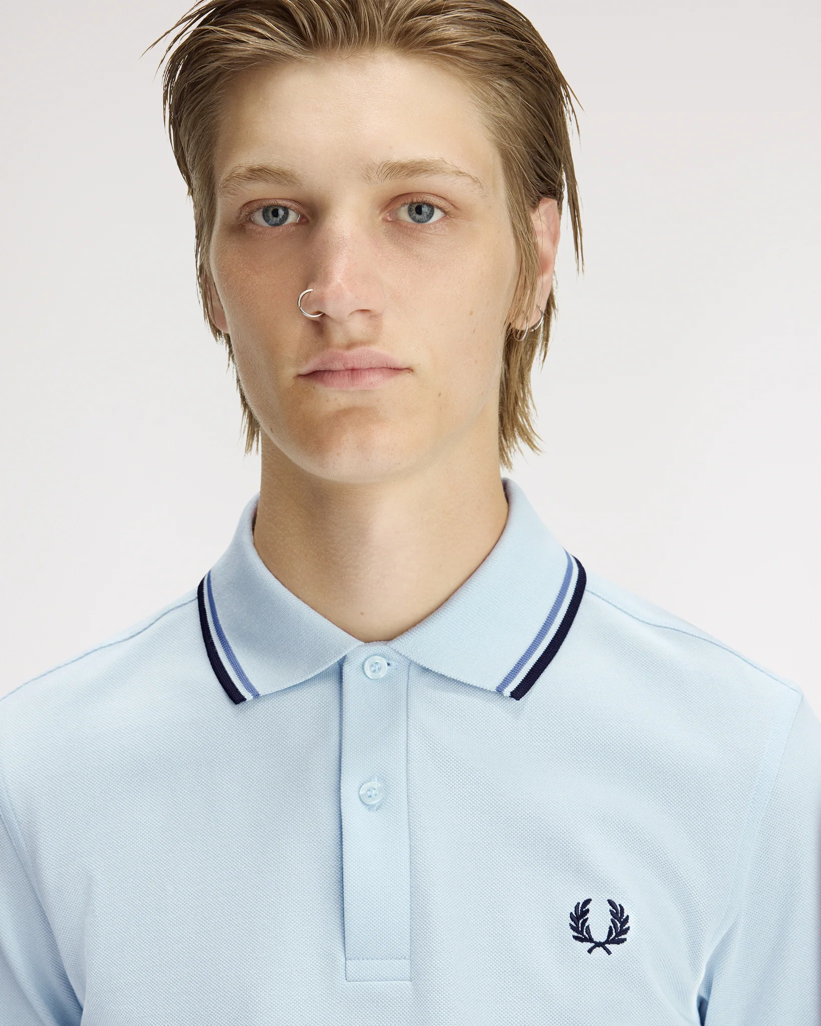 Fred Perry Twin Tipped Polo Shirt - Light Ice / Ace Blue / Navy - Image 5
