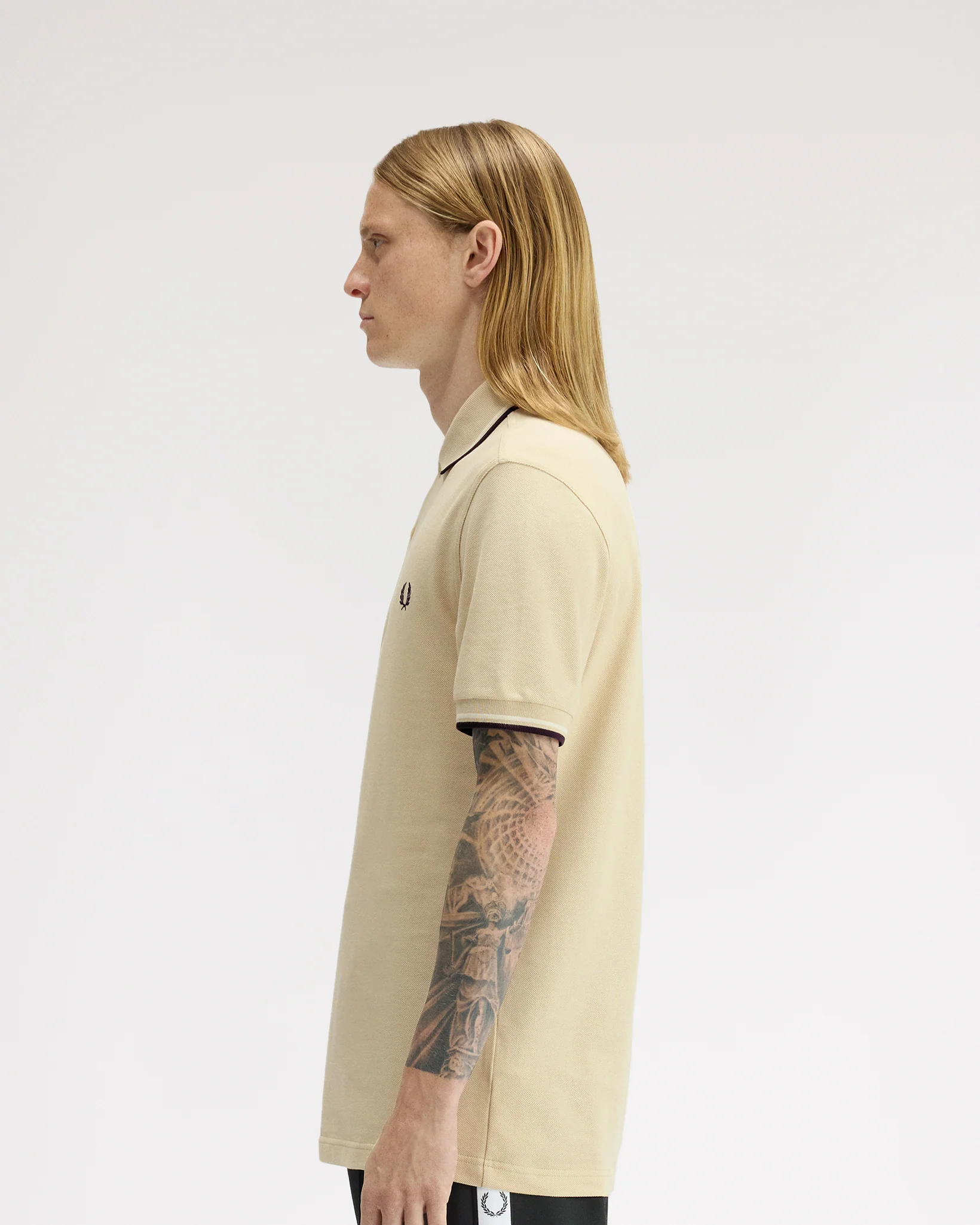 Fred Perry Twin Tipped Polo Shirt - Oatmeal / Snow White / Anchor Grey - Image 3