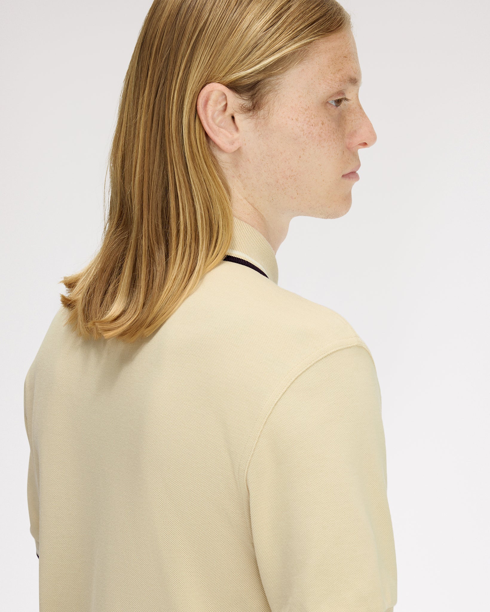 Fred Perry Twin Tipped Polo Shirt - Oatmeal / Snow White / Anchor Grey - Image 6