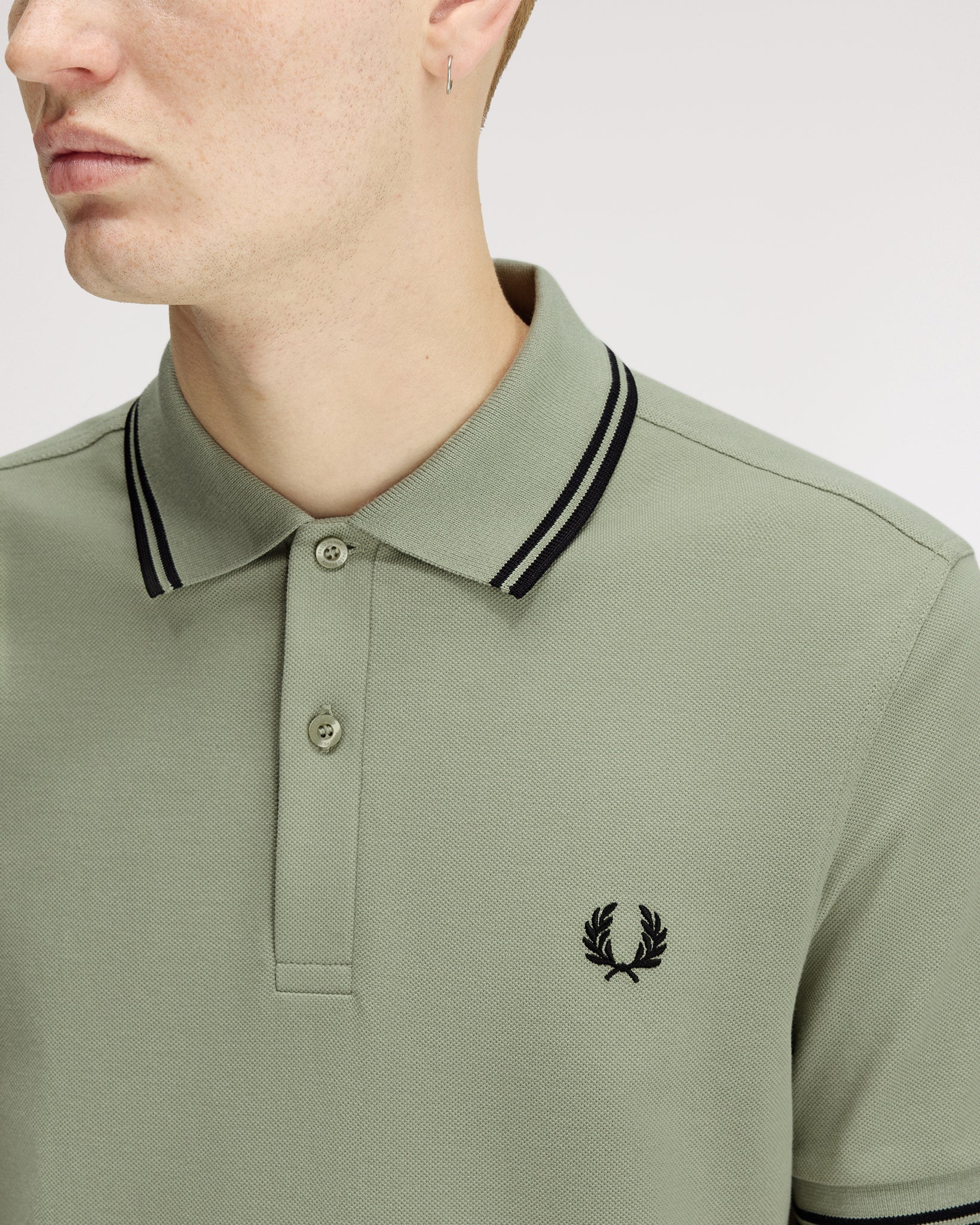 Fred Perry Twin Tipped Polo Shirt - Seagrass / Black - Image 6