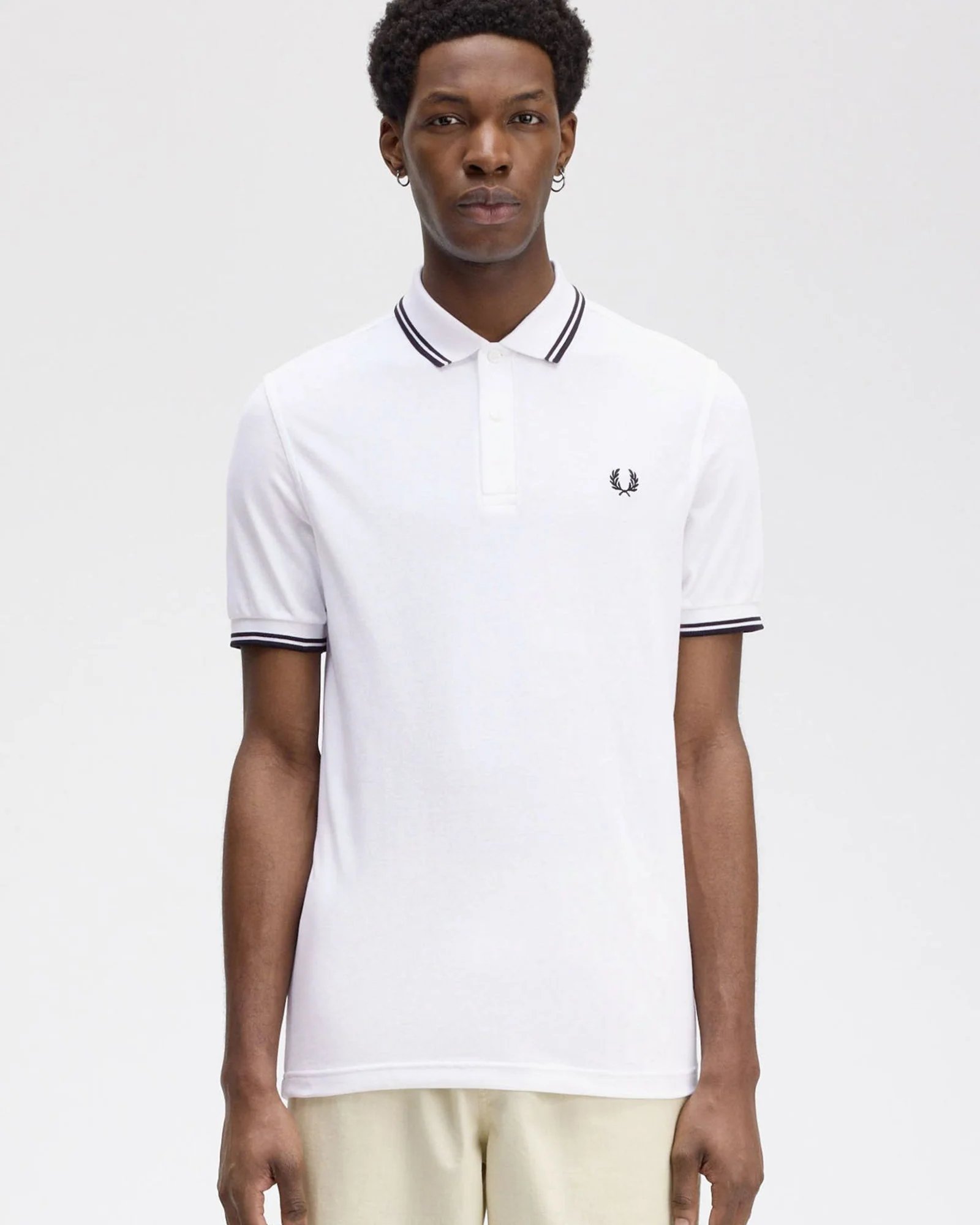 Fred Perry Twin Tipped Polo Shirt - White / Black / Black - Image 2