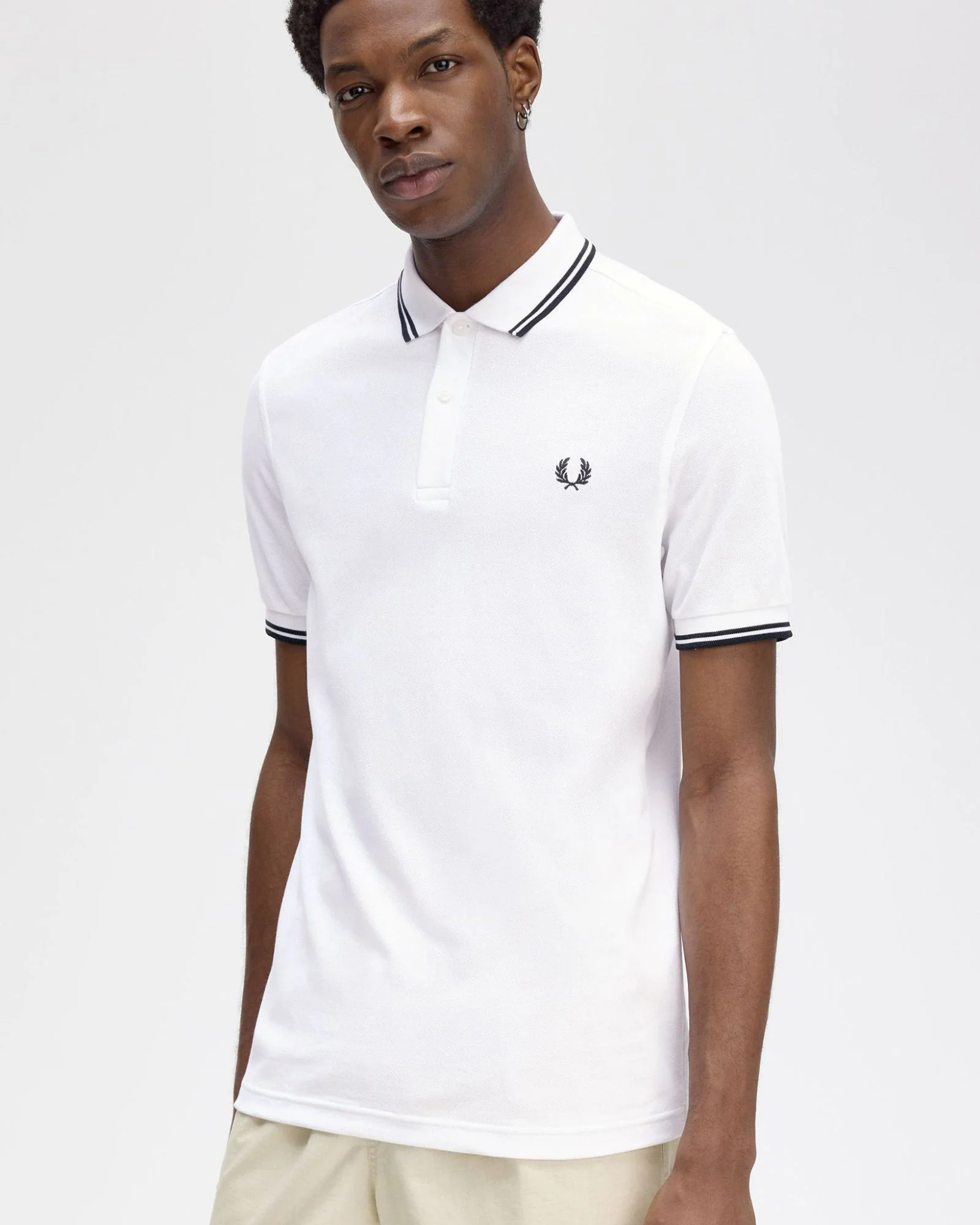 Fred Perry Twin Tipped Polo Shirt - White / Black / Black - Image 3