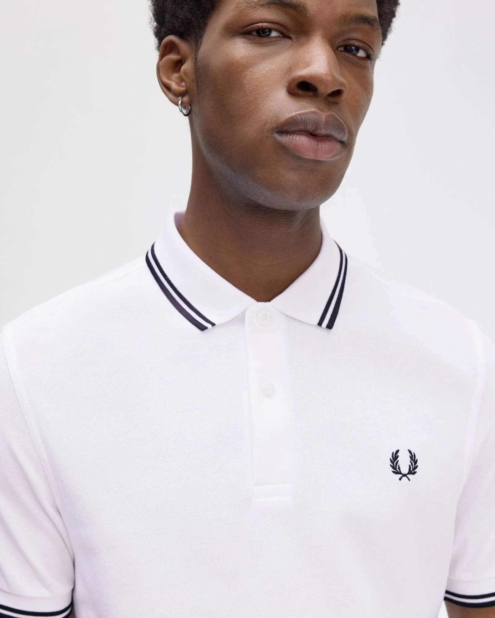 Fred Perry Twin Tipped Polo Shirt - White / Black / Black - Image 4
