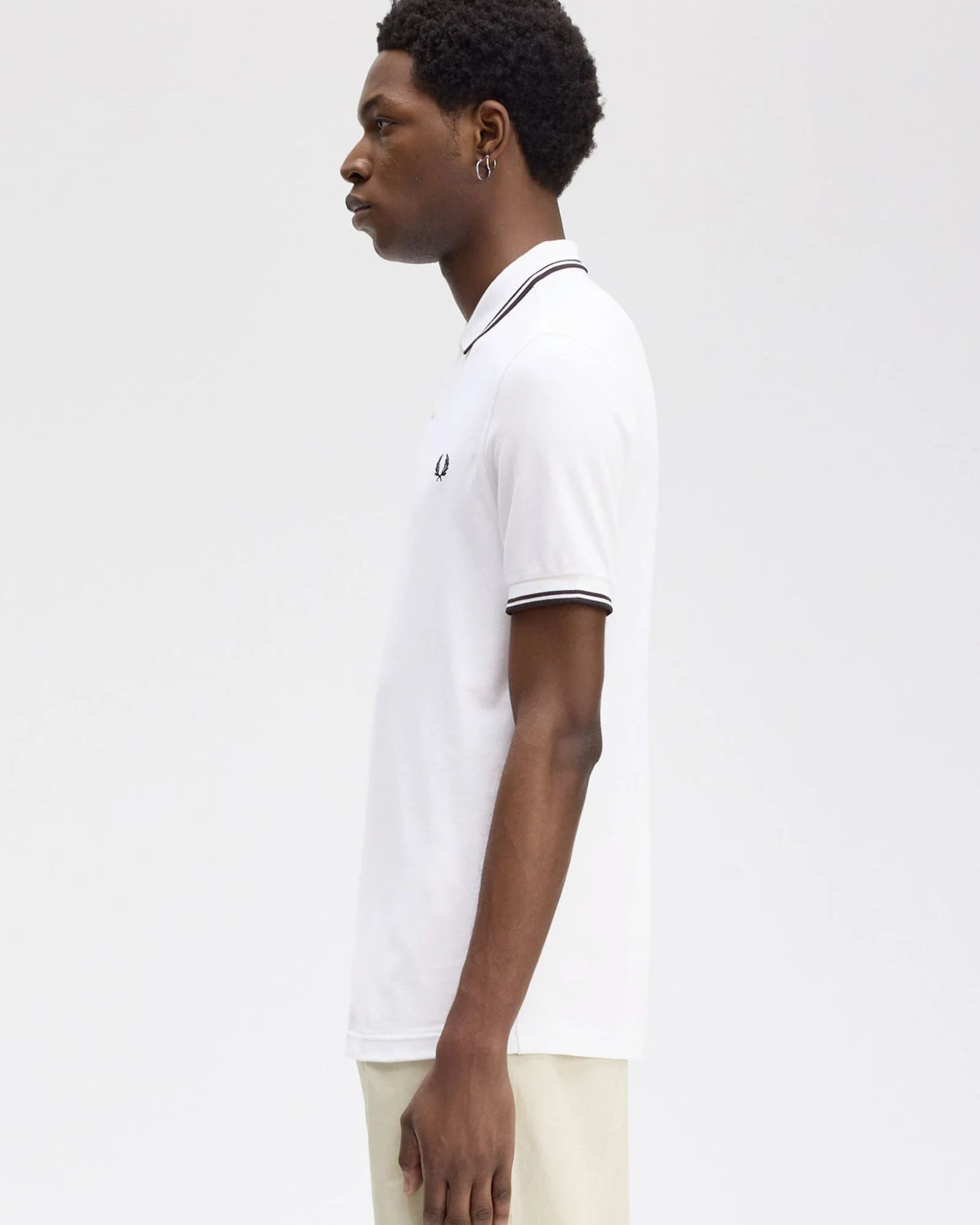 Fred Perry Twin Tipped Polo Shirt - White / Black / Black - Image 5
