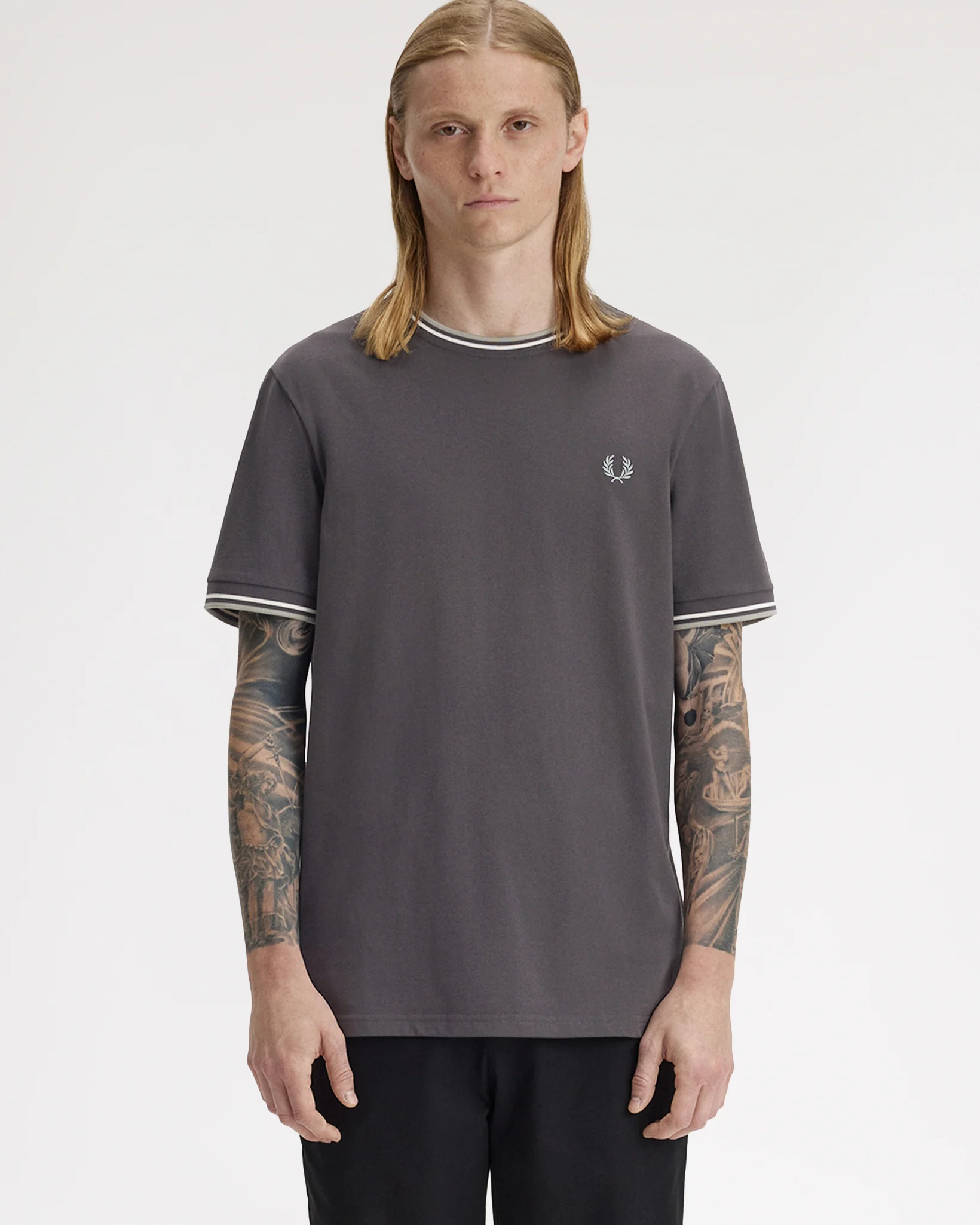 Fred Perry Twin Tipped T Shirt - Anchor Grey / Ecru / Seagrass - Image 2