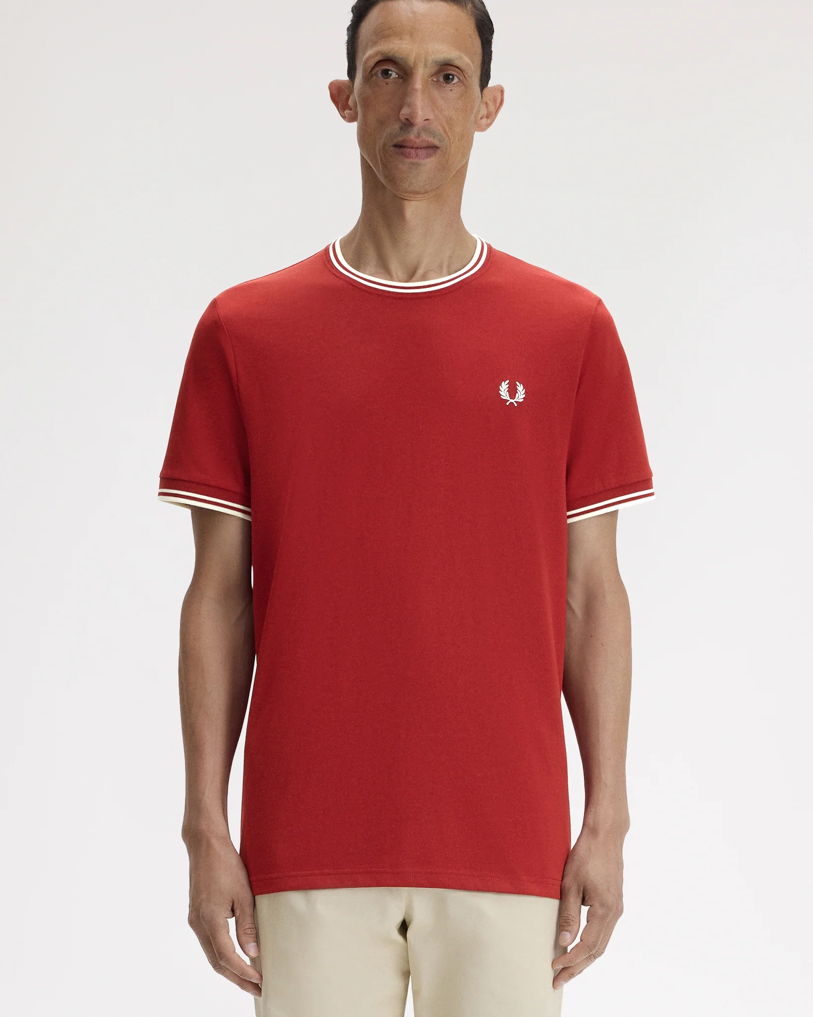 Fred Perry Twin Tipped T Shirt - Burnt Red / Snow White - Image 2