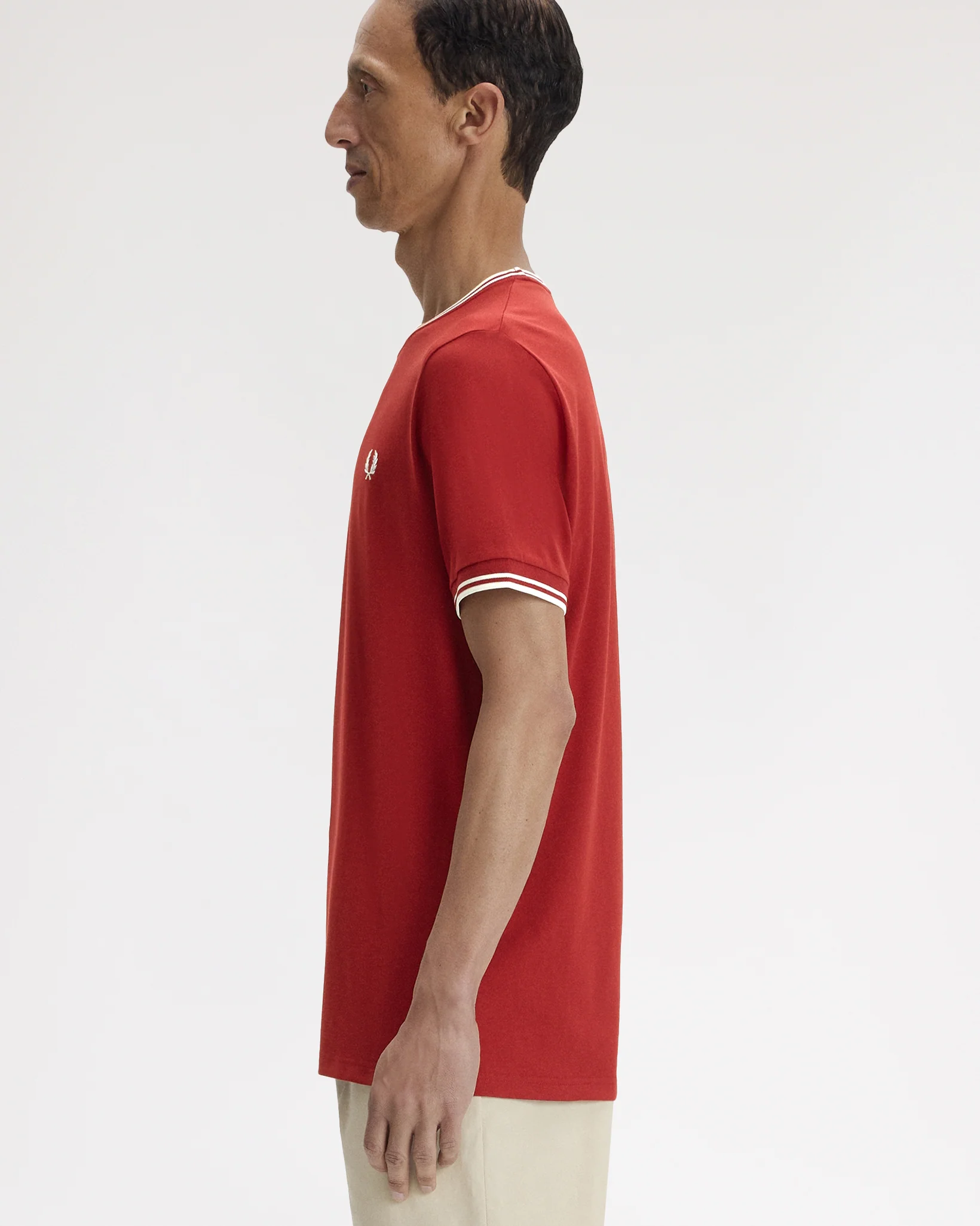 Fred Perry Twin Tipped T Shirt - Burnt Red / Snow White - Image 3
