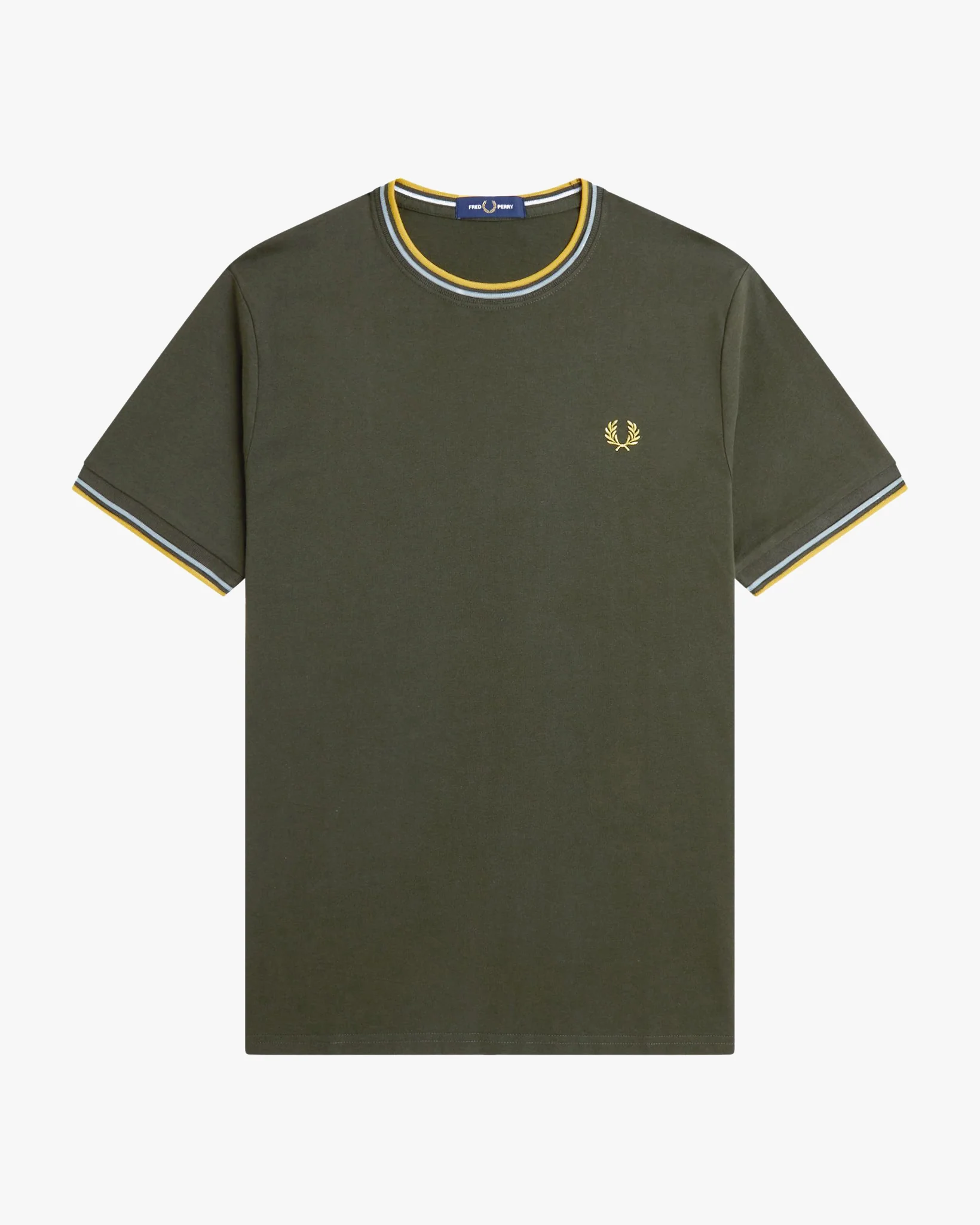 Fred Perry Twin Tipped T Shirt - Hunting Green / Light Ice / Lemon Barley