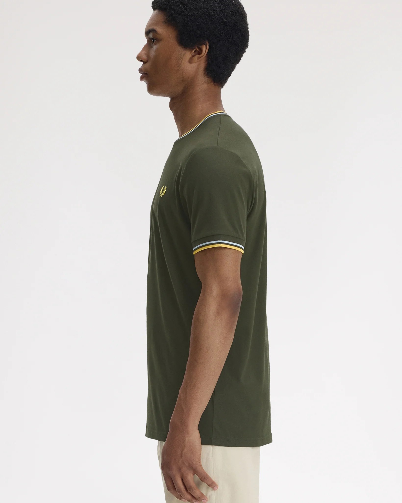 Fred Perry Twin Tipped T Shirt - Hunting Green / Light Ice / Lemon Barley - Image 3