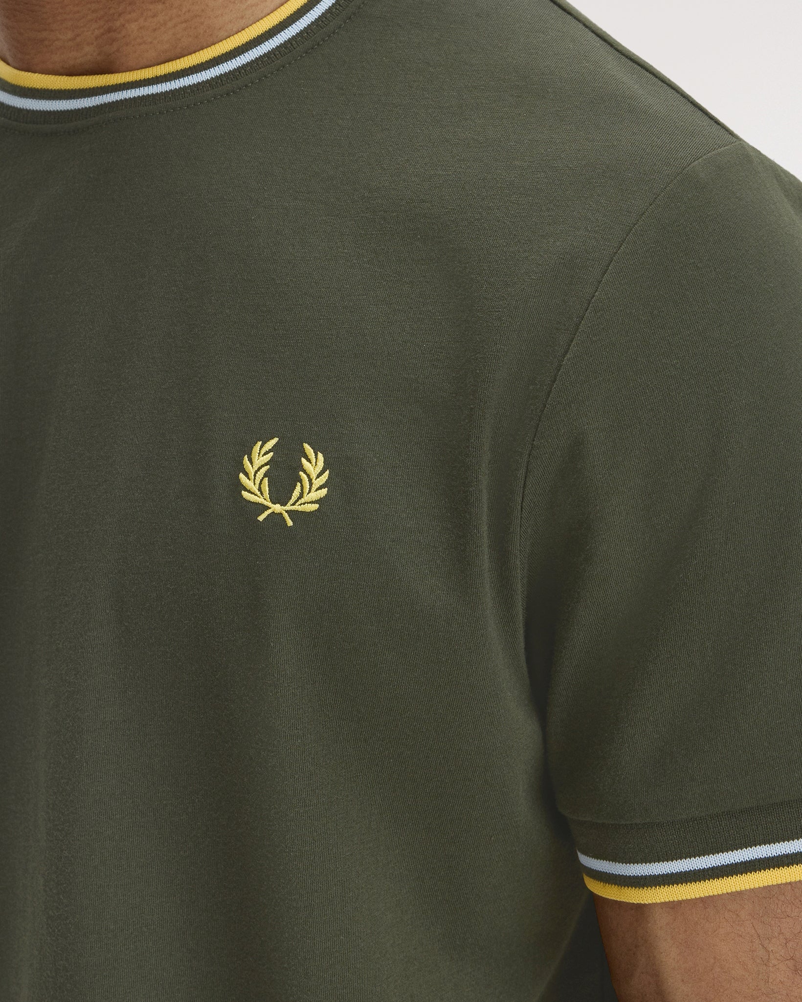 Fred Perry Twin Tipped T Shirt - Hunting Green / Light Ice / Lemon Barley - Image 6