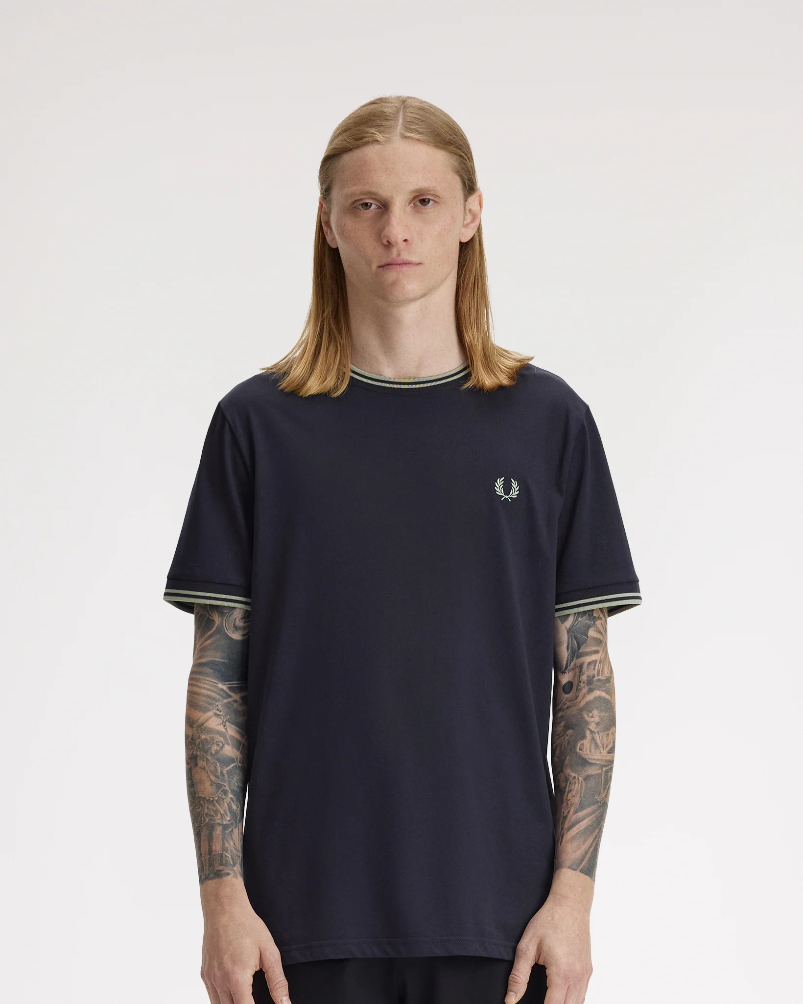 Fred Perry Twin Tipped T Shirt - Navy / Seagrass - Image 2