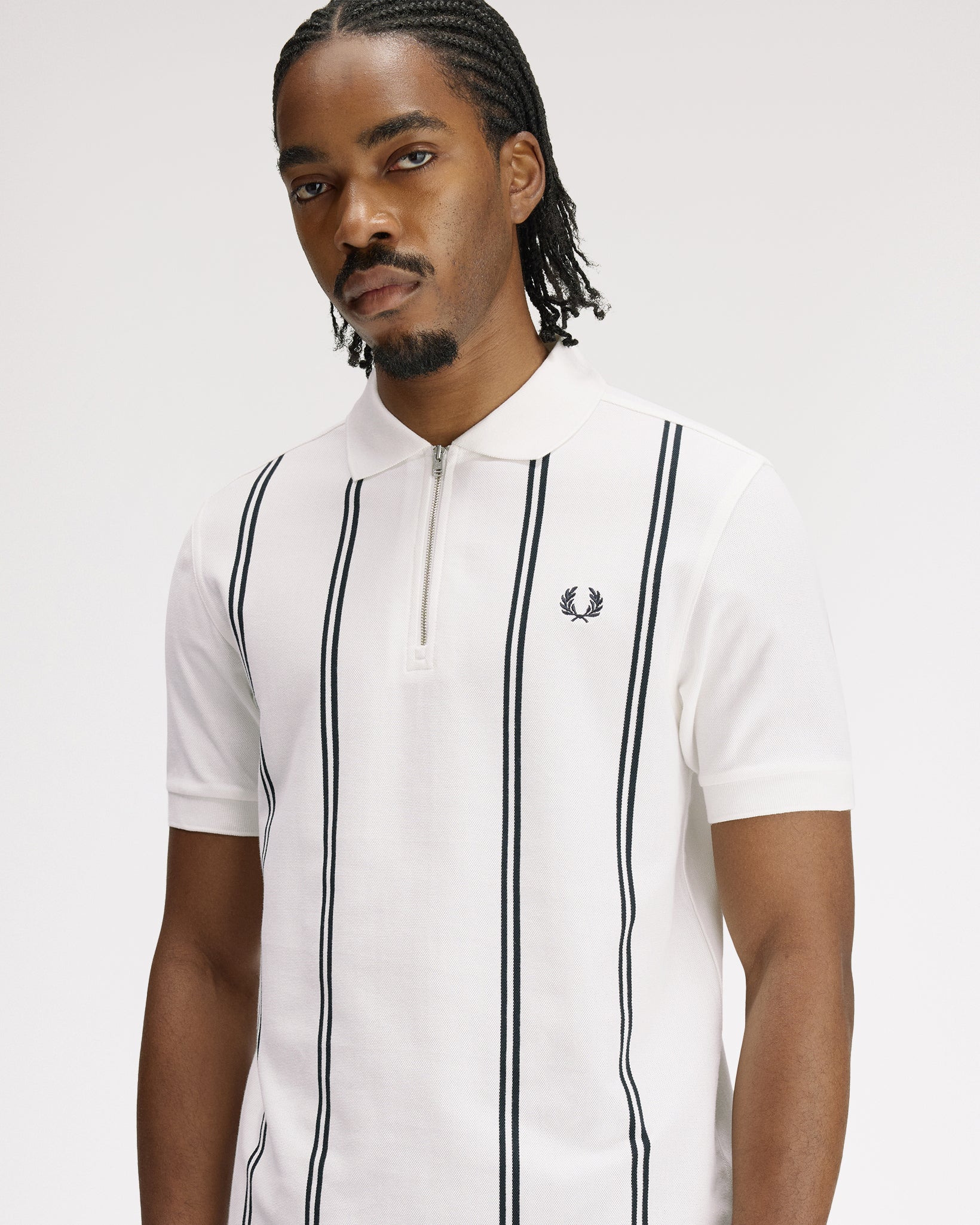 Fred Perry Vertical Stripe Polo Shirt - Snow White - Image 5