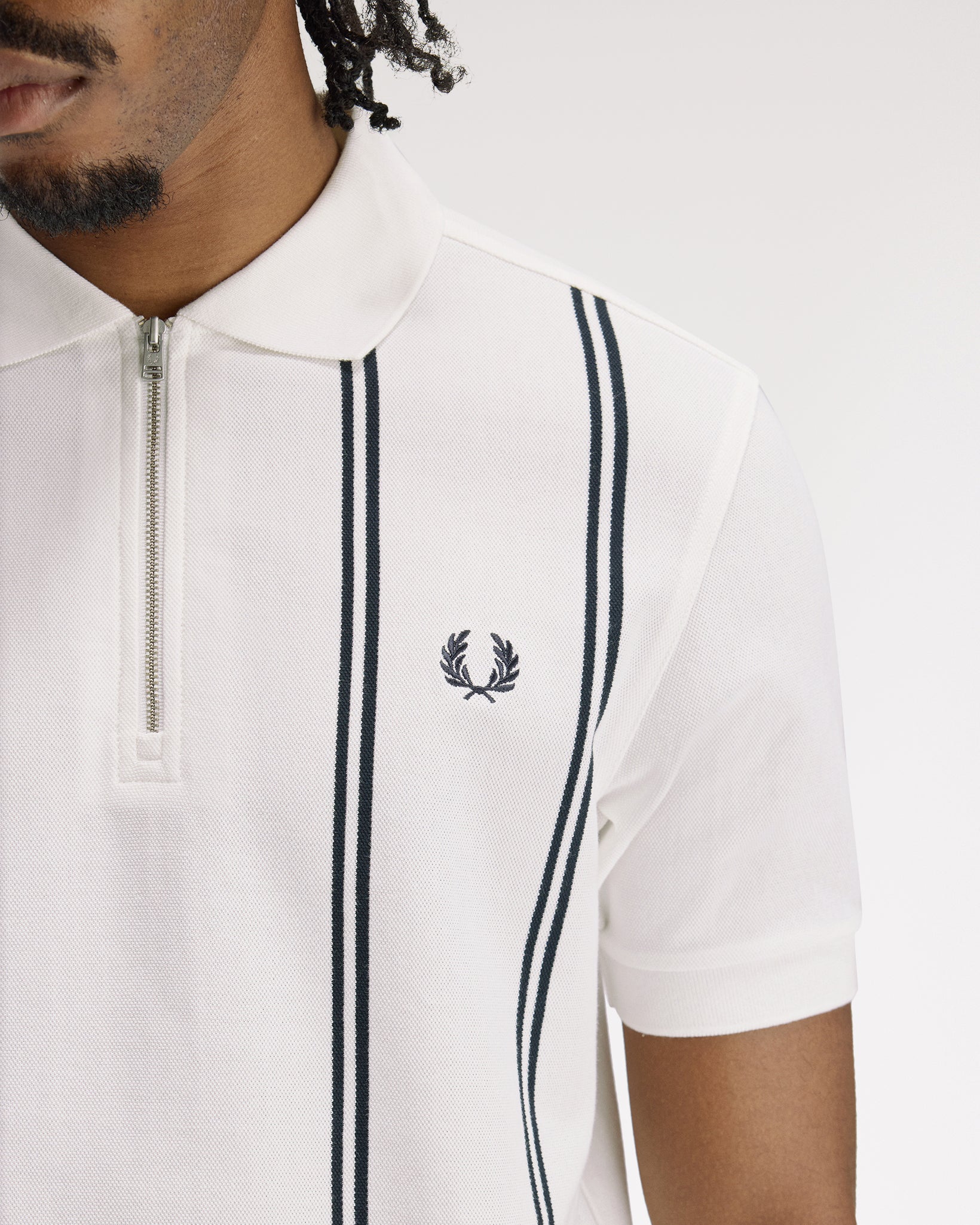 Fred Perry Vertical Stripe Polo Shirt - Snow White - Image 6