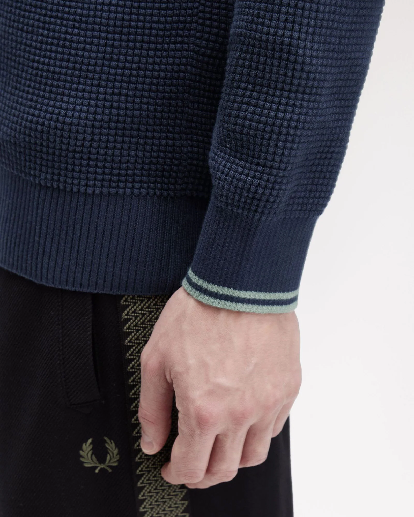 Fred Perry Waffle Stitch Half Zip Jumper - Dark Airforce - Image 6