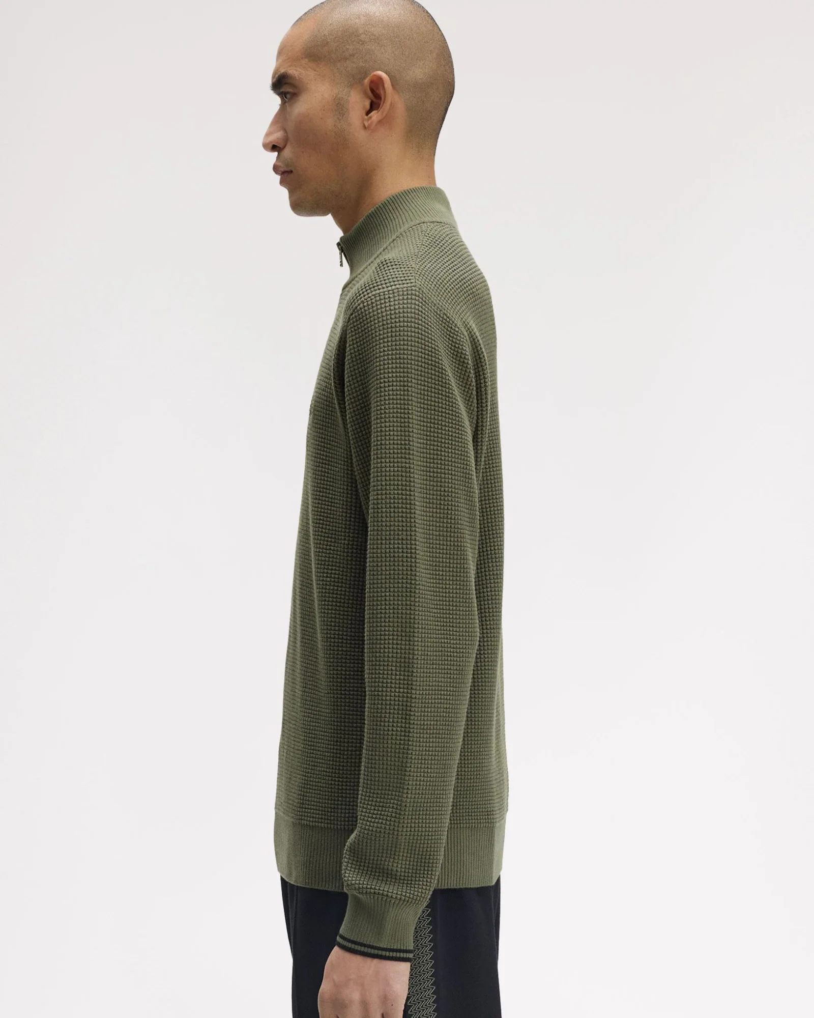 Fred Perry Waffle Stitch Half Zip Jumper - Laurel Wreath Green - Image 5