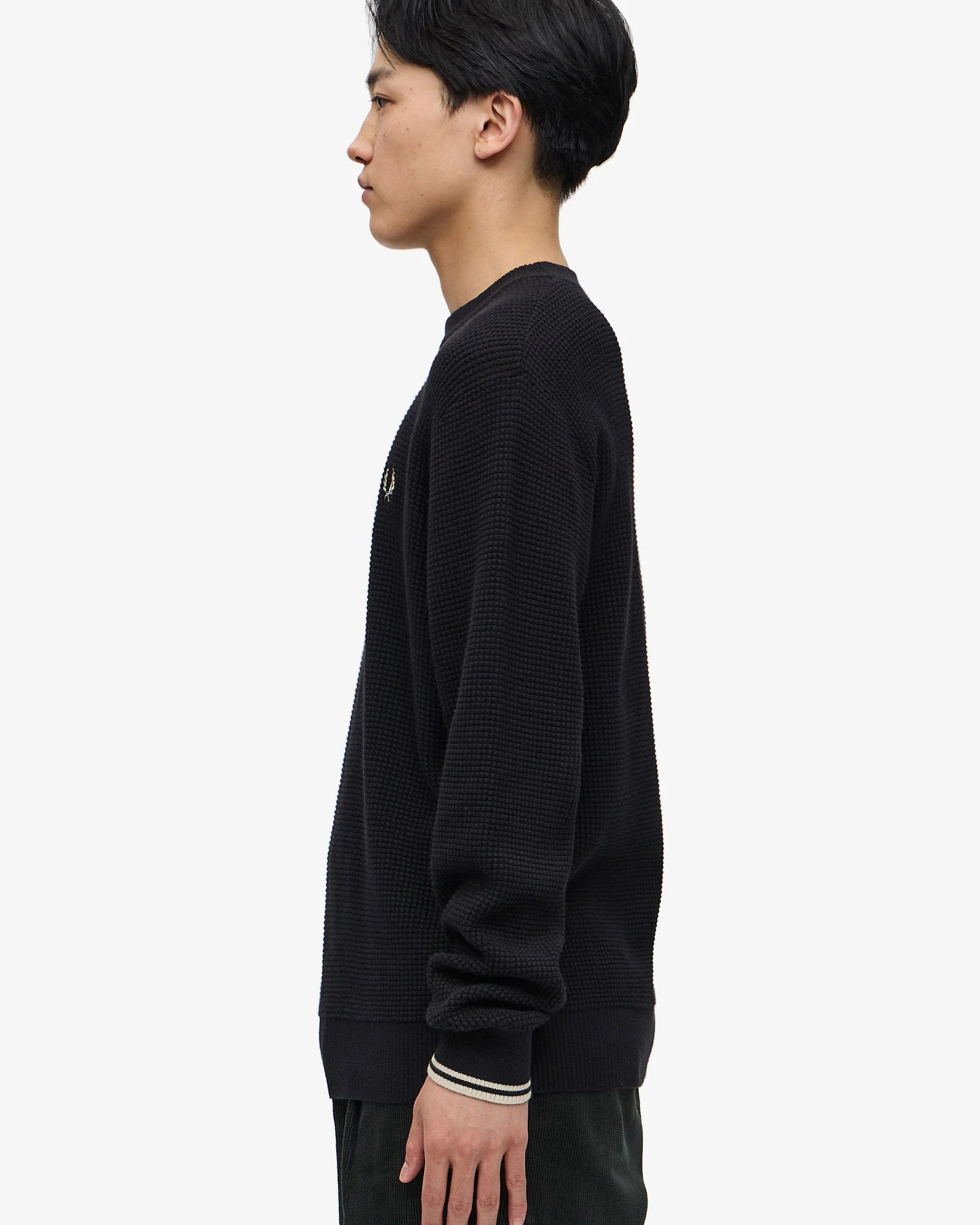 Fred Perry Waffle Stitch Jumper - Black - Image 5