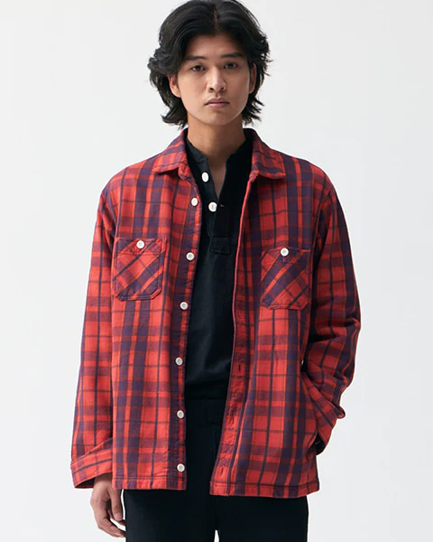Good On Flannel Check Sweat Shirt Jacket - Scarlet - Image 2