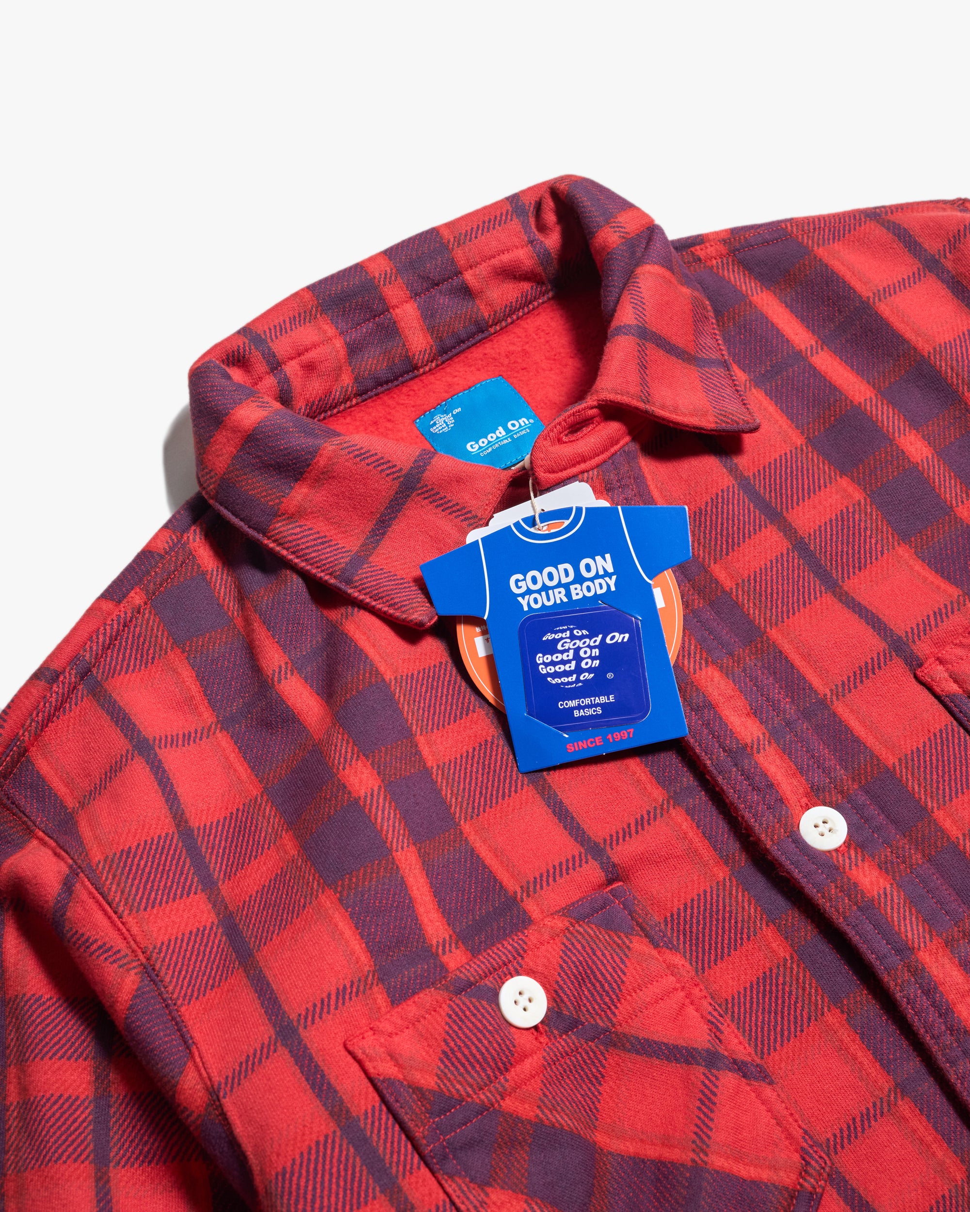 Good On Flannel Check Sweat Shirt Jacket - Scarlet - Image 4