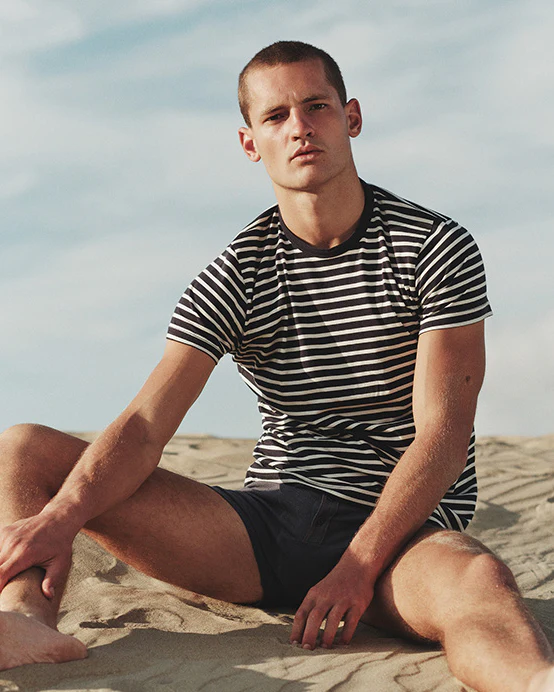 Hemen Biarritz Dani Breton Stripe Tee - Deep Marine / Natural - Image 2
