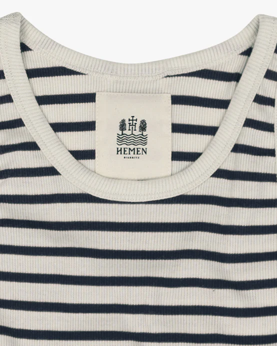 Hemen Biarritz Gari Breton Stripe Ribbed Tank Top - Natural / Marine - Image 2