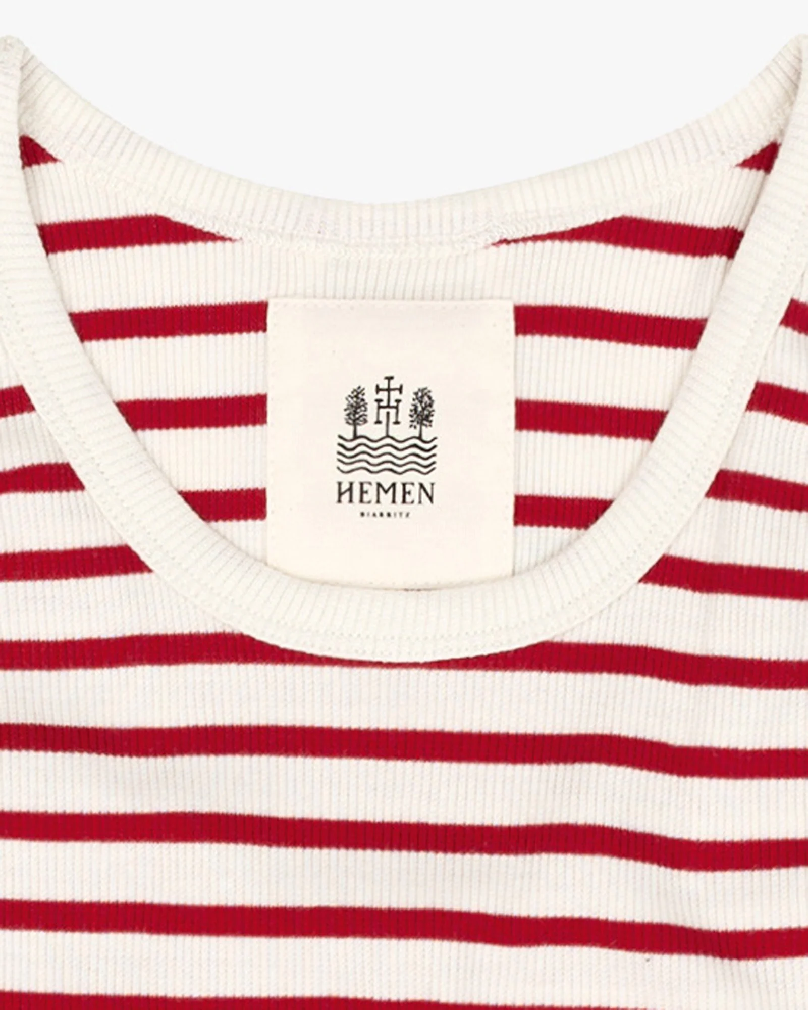 Hemen Biarritz Gari Breton Stripe Ribbed Tank Top - Natural / Red - Image 2