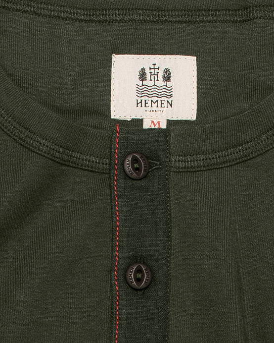 Hemen Biarritz Harri L/S Henley - Dark Forest Green - Image 4