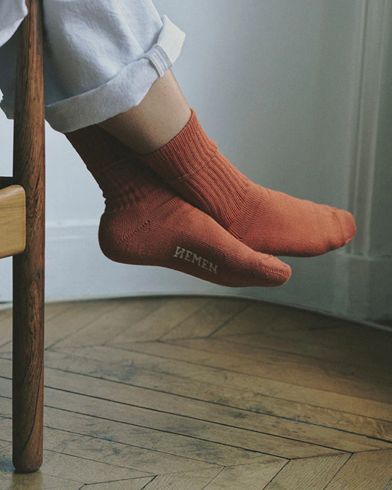 Hemen Biarritz HMN04 Organic Cotton Rib Sport Socks - Copper - Image 4