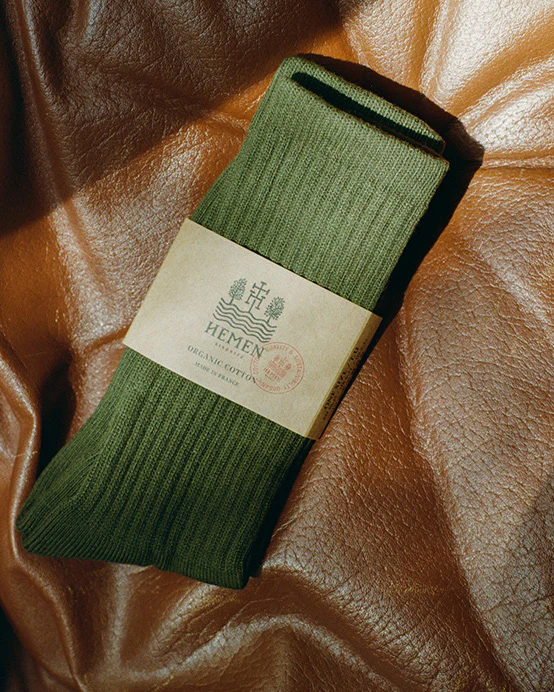 Hemen Biarritz HMN04 Organic Cotton Rib Sport Socks - Dark Forest Green - Image 4