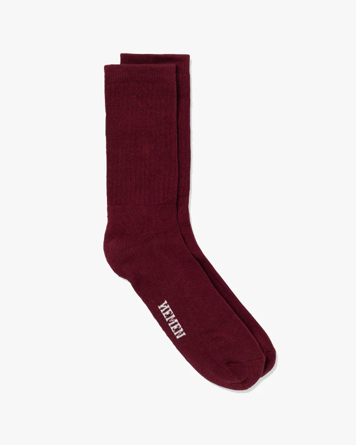 Hemen Biarritz HMN04 Organic Cotton Rib Sport Socks - Wine Red - Image 2