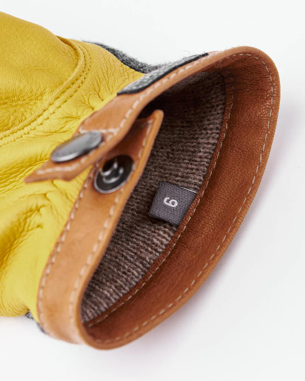 Hestra Deerskin Wool Tricot Gloves - Charcoal / Natural Yellow - Image 5
