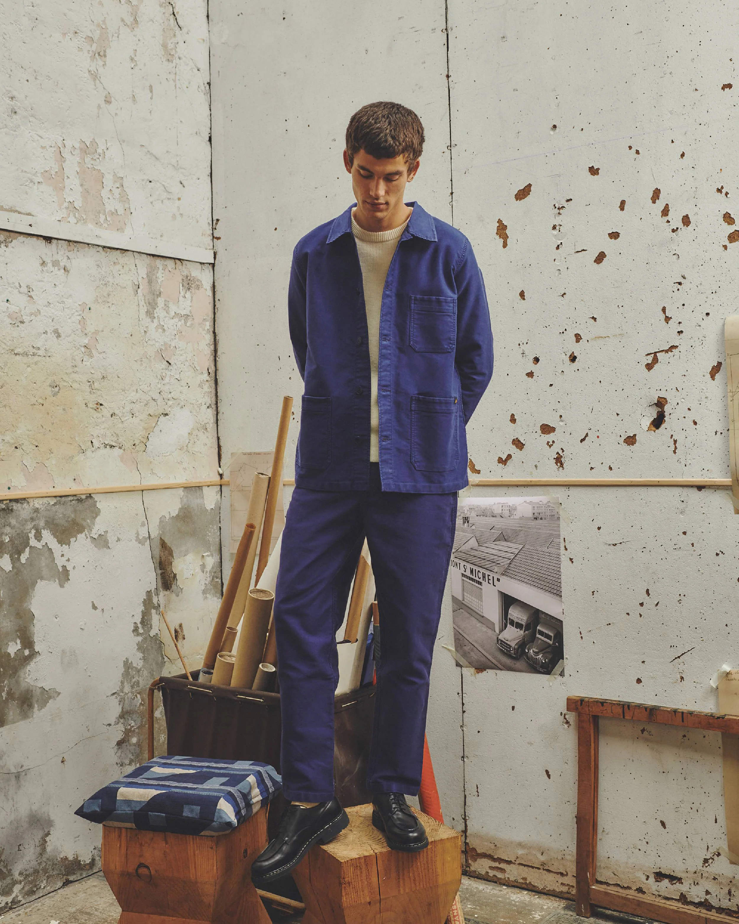 Le Mont St Michel Moleskin Authentic Work Jacket - Blue - Image 2