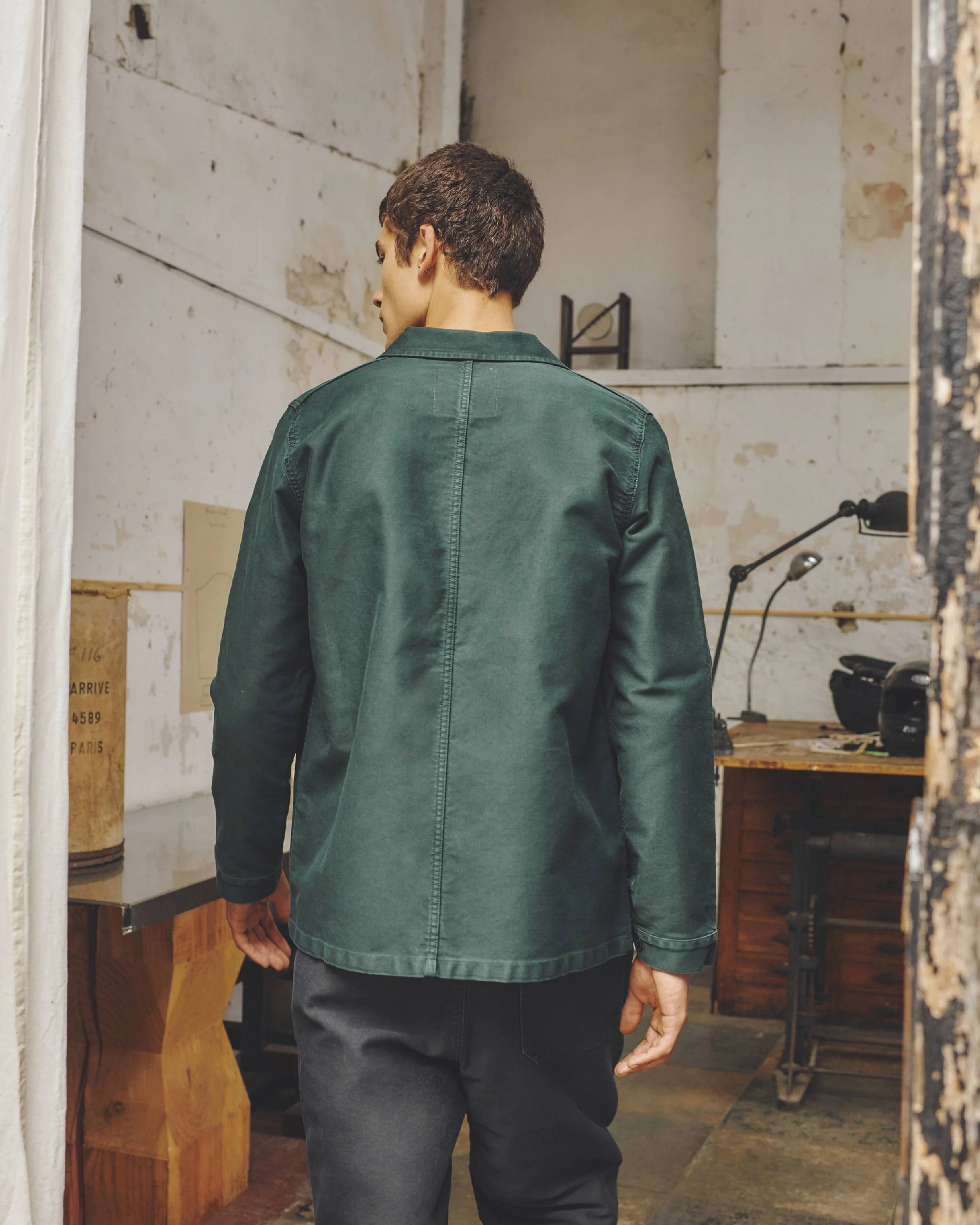 Le Mont St Michel Moleskin Authentic Work Jacket - Forest Green - Image 5