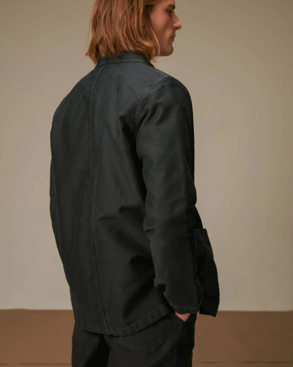 Le Mont St Michel Moleskin Vintage Washed Work Jacket - Black - Image 5
