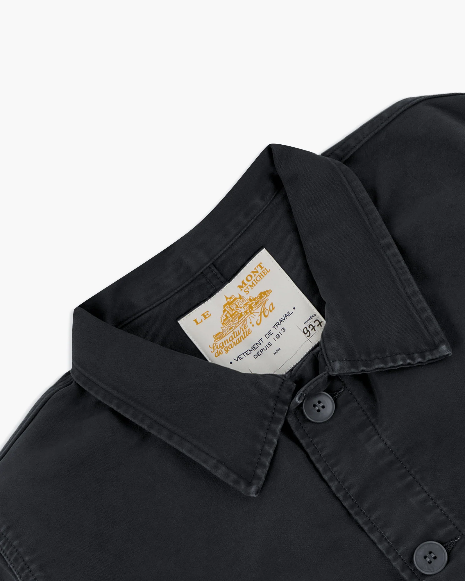 Le Mont St Michel Moleskin Vintage Washed Work Jacket - Black - Image 6