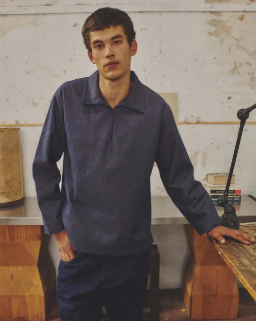 Le Mont St Michel Vilhelm Heavy Twill Vareuse - Navy - Image 2