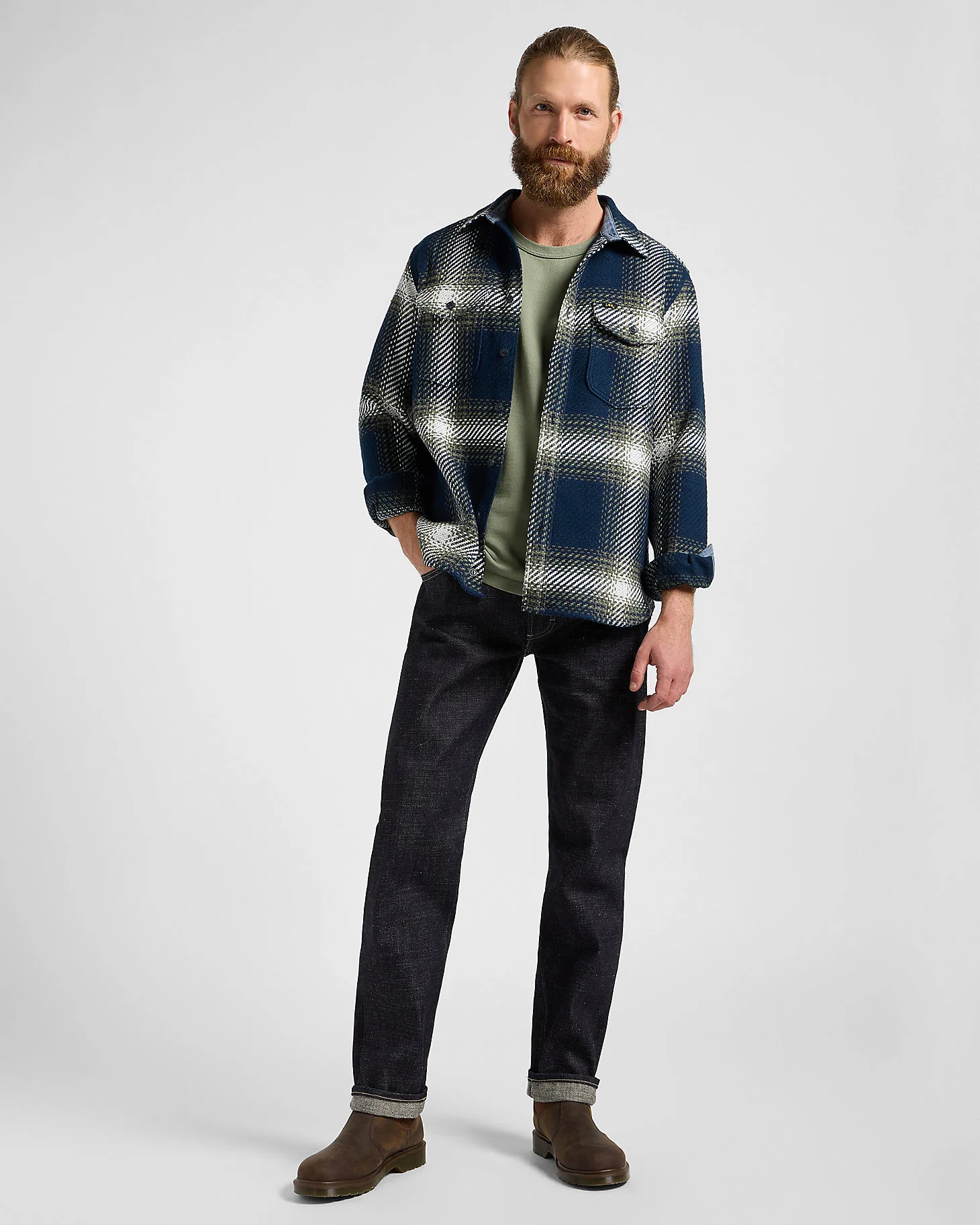 Lee 101 Heritage Workwear Shirt - Green Navy Plaid - Image 3
