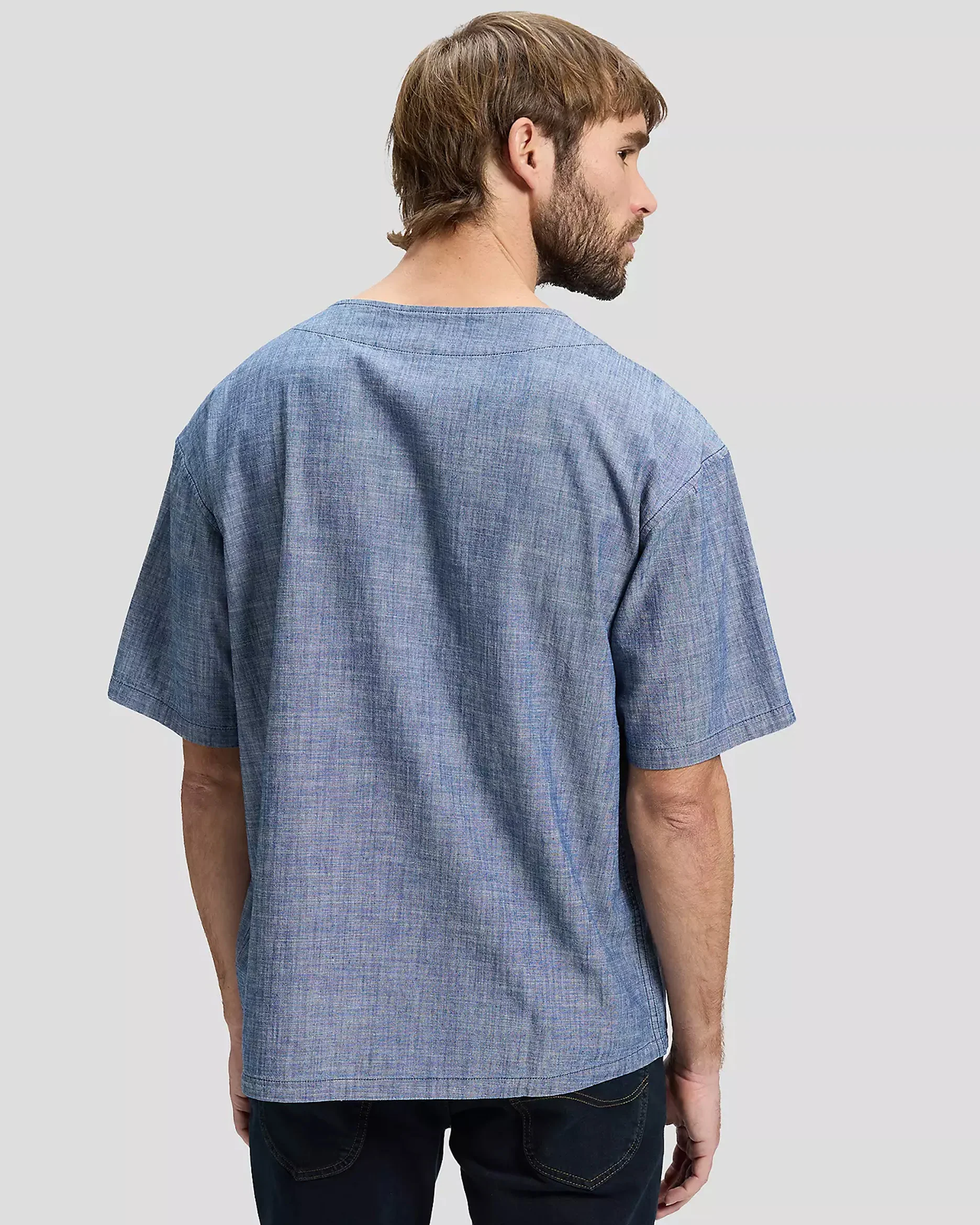 Lee Relaxed Baseball Tee w/ Pocket - Light Wash Chambray - Image 3