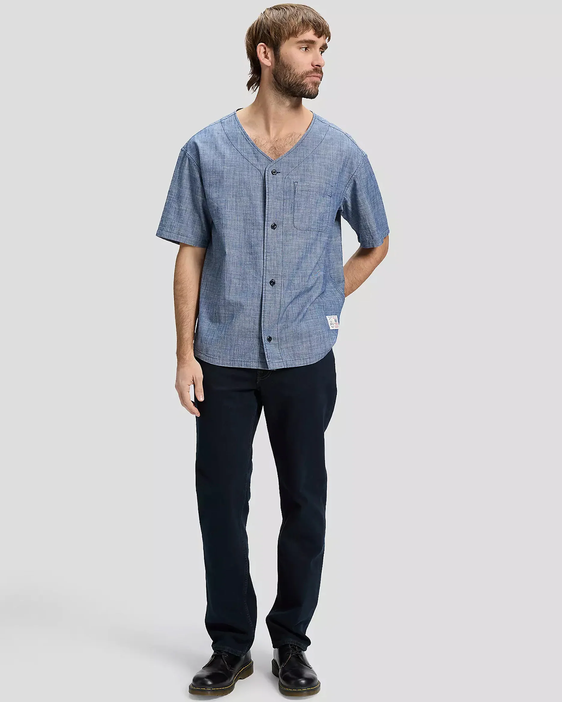 Lee Relaxed Baseball Tee w/ Pocket - Light Wash Chambray - Image 4
