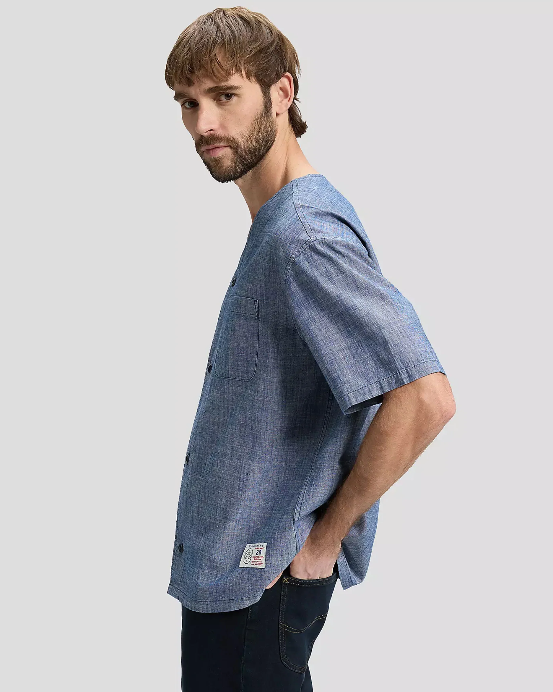 Lee Relaxed Baseball Tee w/ Pocket - Light Wash Chambray - Image 5