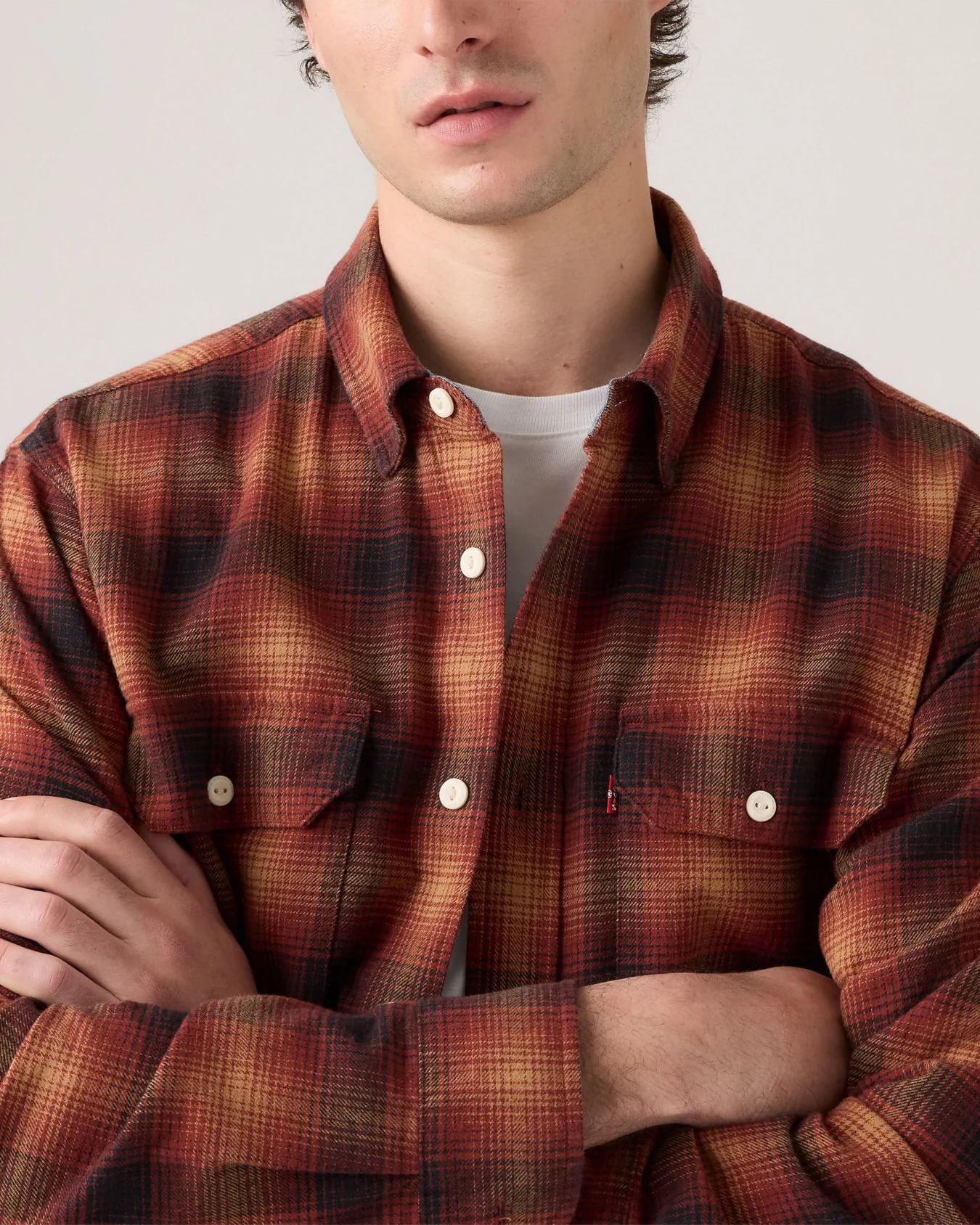 Levi's® Classic Worker Shirt - Scottie Plaid Tobacco Brown Flannel - Image 2