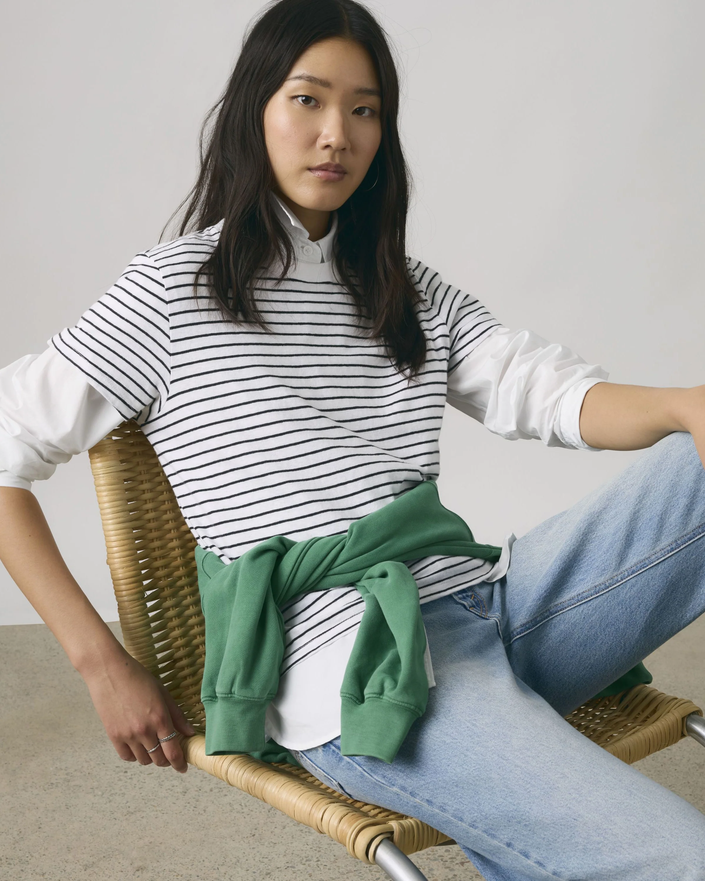 Levi's® Womens Favorite Slub Tee - Golf Course Stripe Bright White / Anthracite Night - Image 2