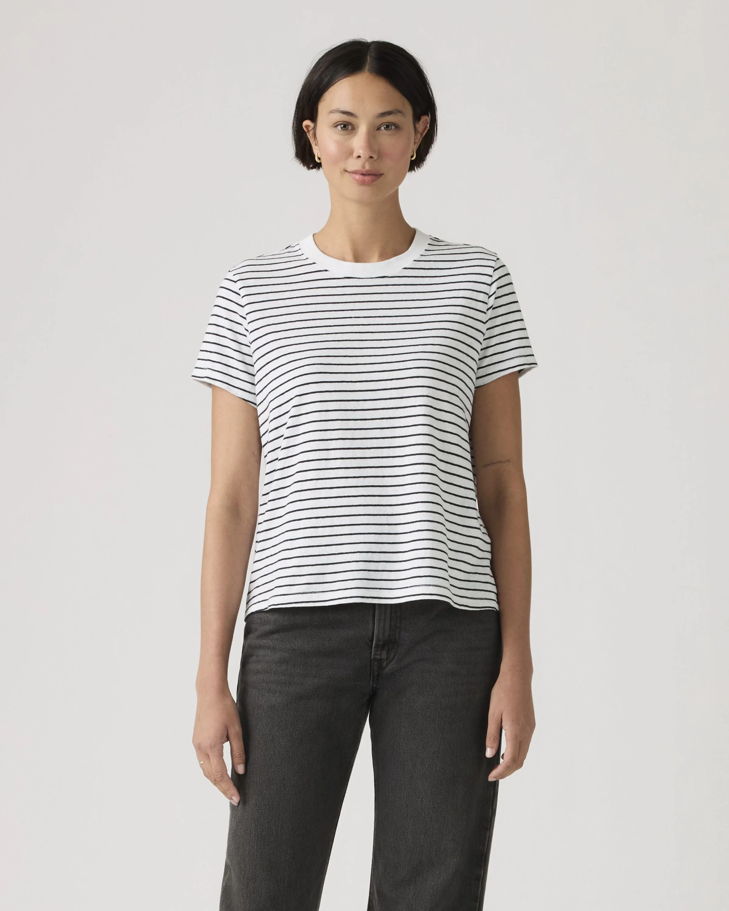 Levi's® Womens Favorite Slub Tee - Golf Course Stripe Bright White / Anthracite Night - Image 3