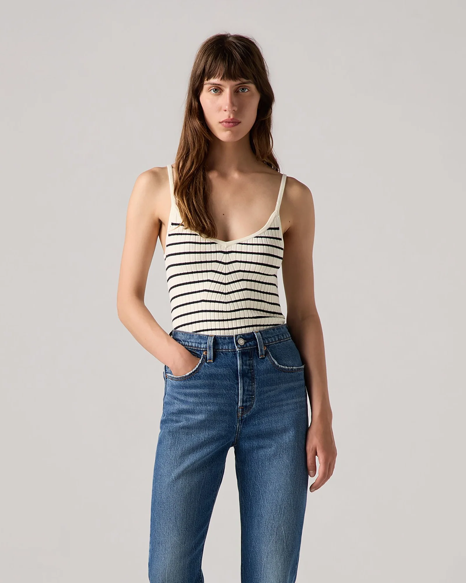 Levi's® Womens Freja Sculpt Tank - Louise Stripe Egret - Image 3