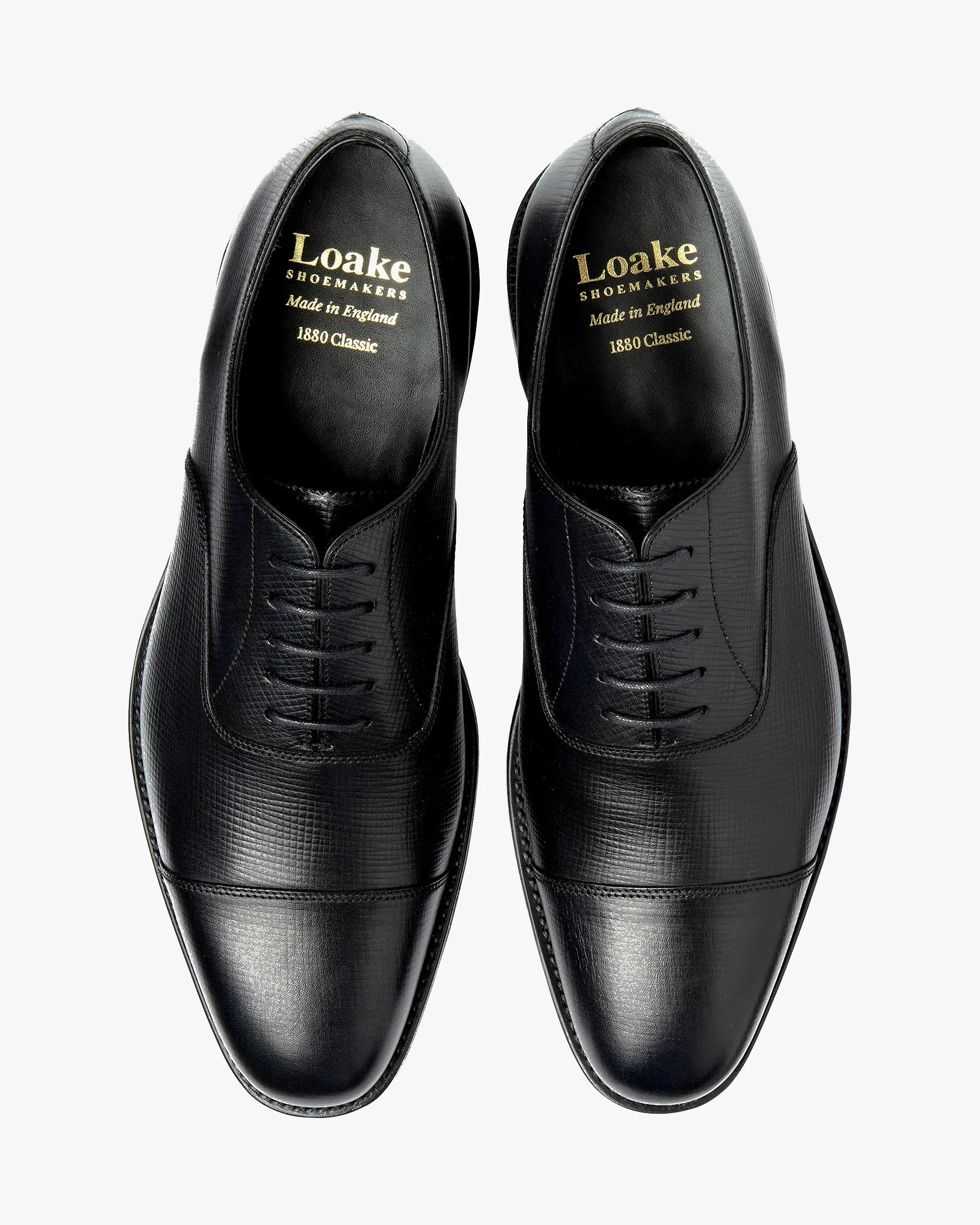Loake 1880 Classic Aldwych Toe-Cap Oxford Shoe - Black Hatch Grain - Image 2