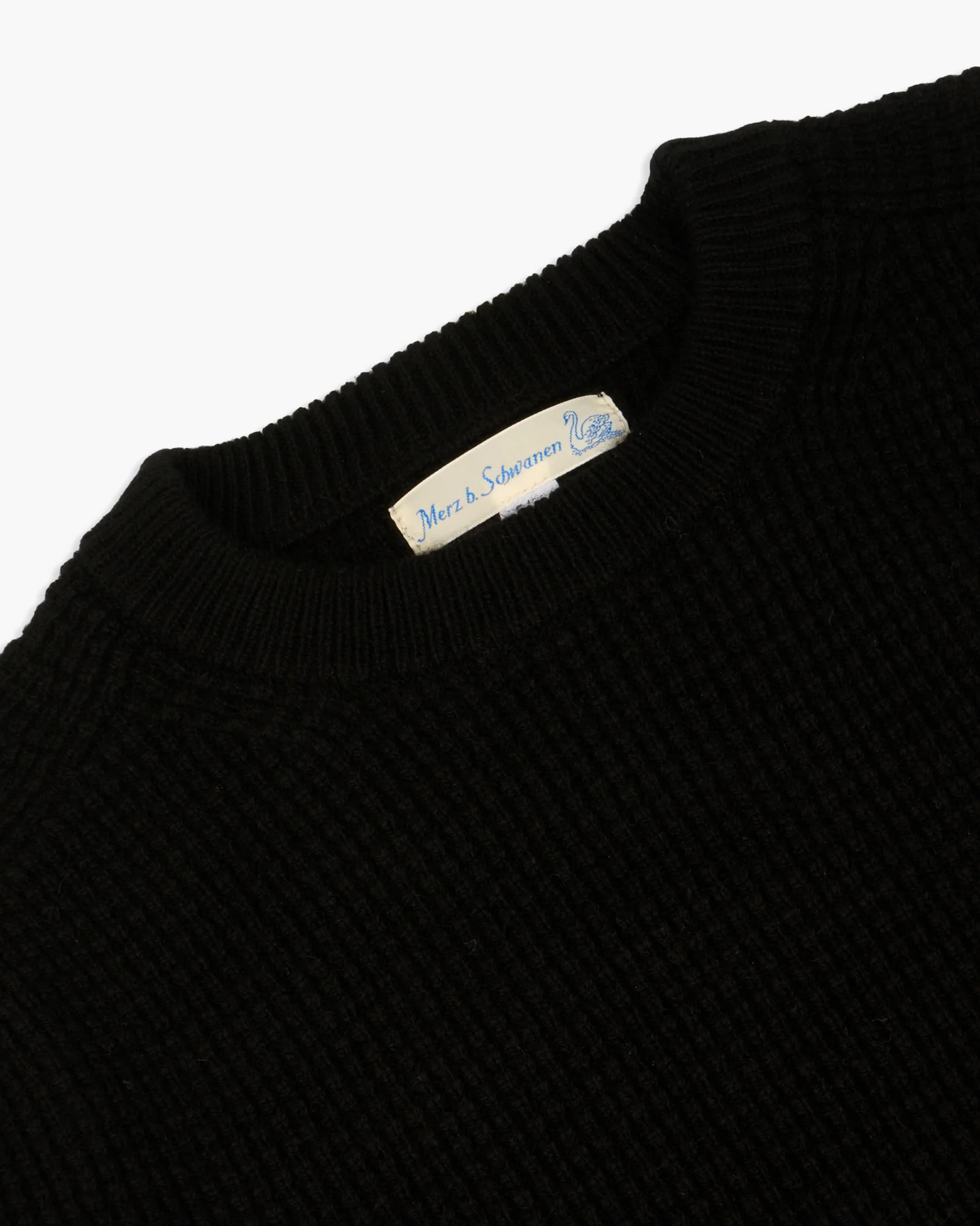 Merz b. Schwanen Good Basics BLADE02 Merino Wool & Cashmere Relaxed Waffle Pullover - Deep Black - Image 2